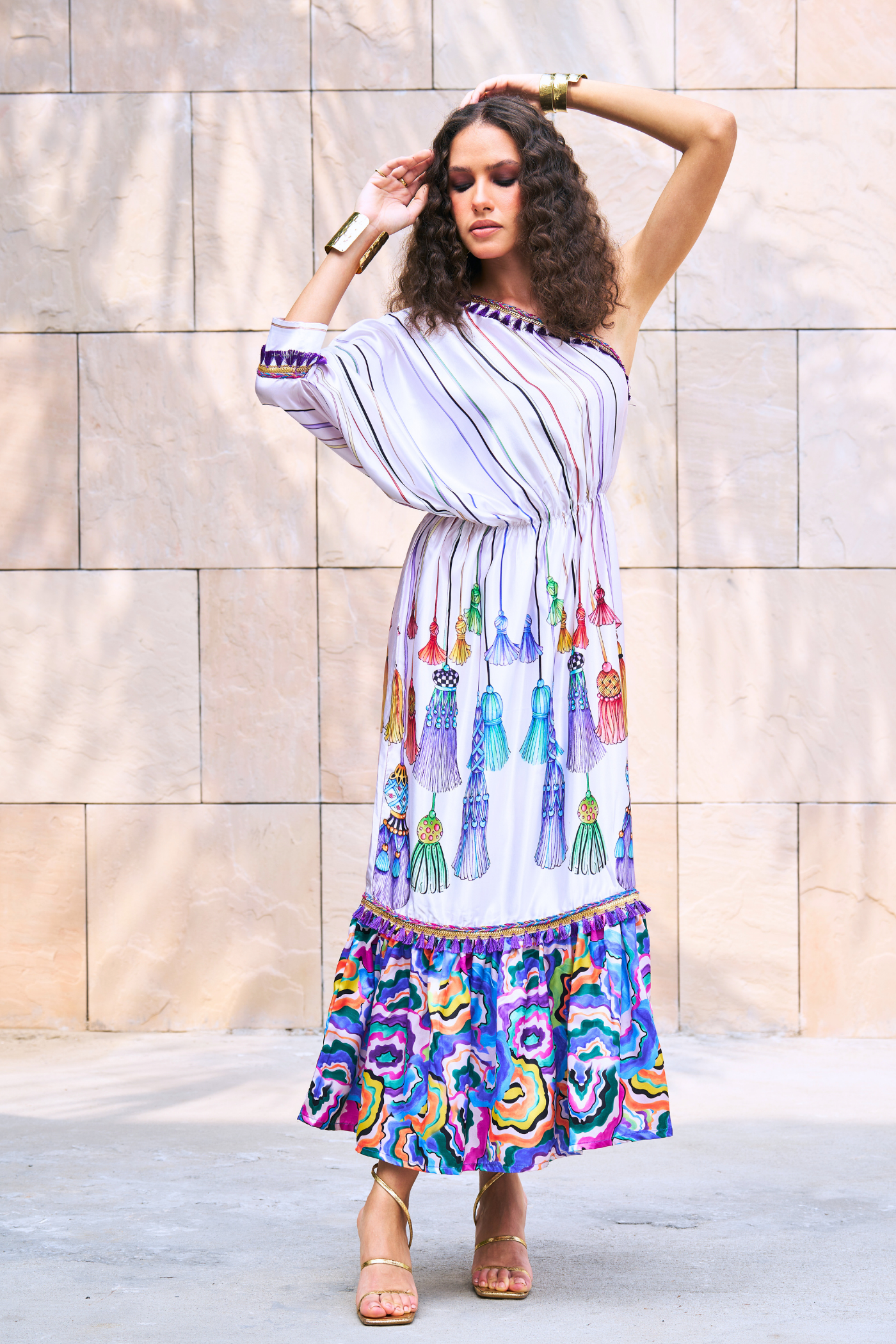 Printed One Shoulder Maxi Dress