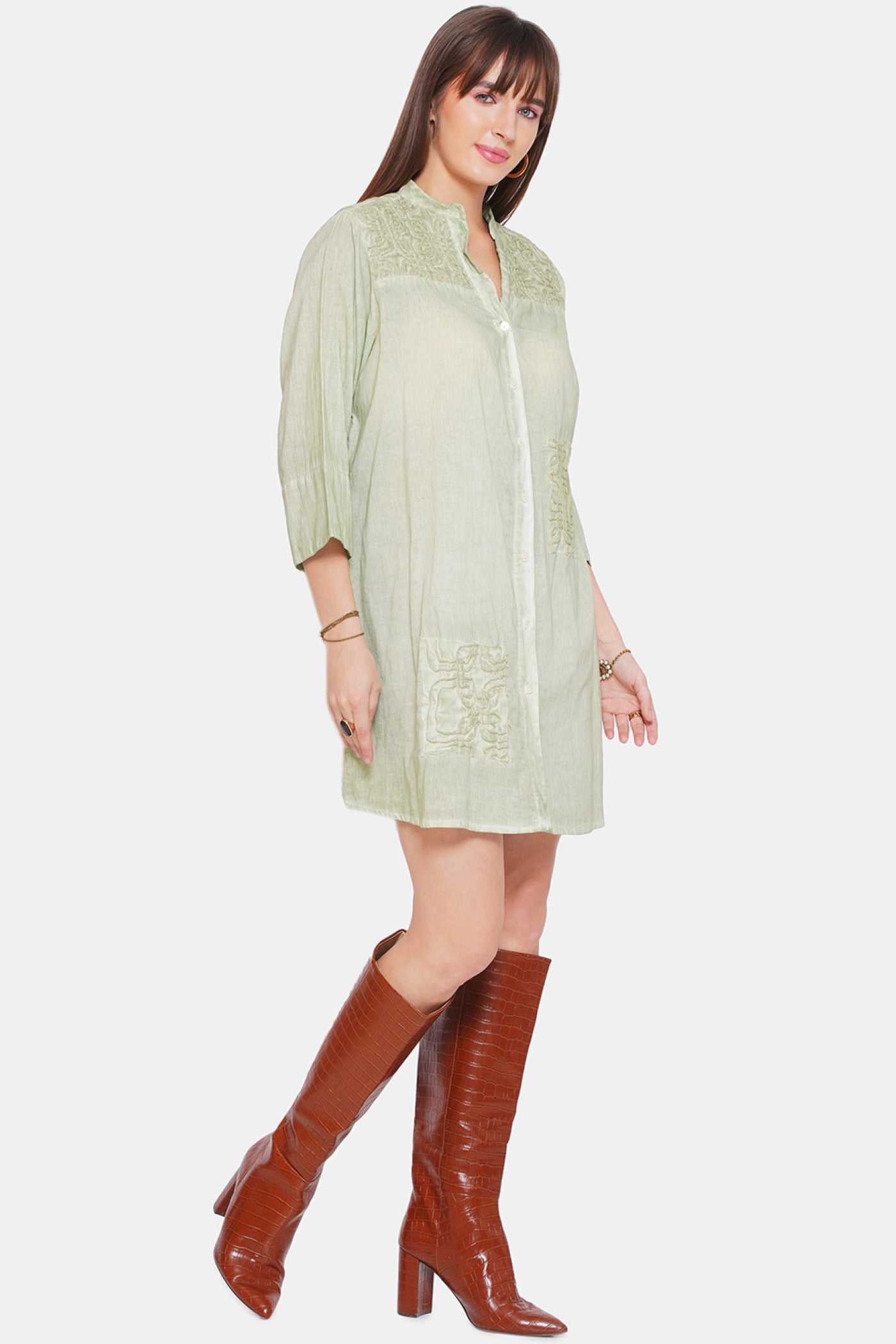 Cord Embroidered Shirt Dress