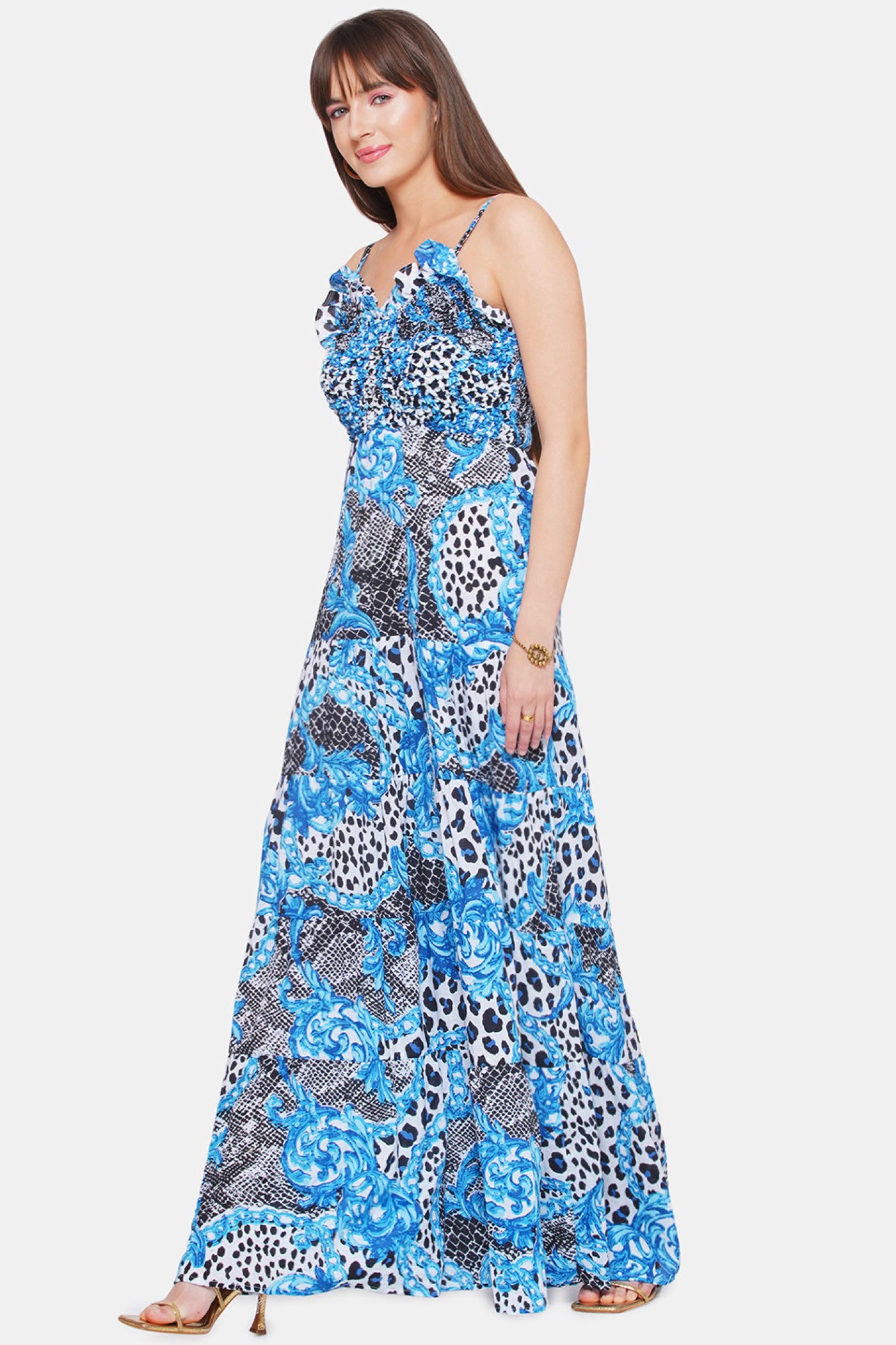 Blue Printed Tier Dress