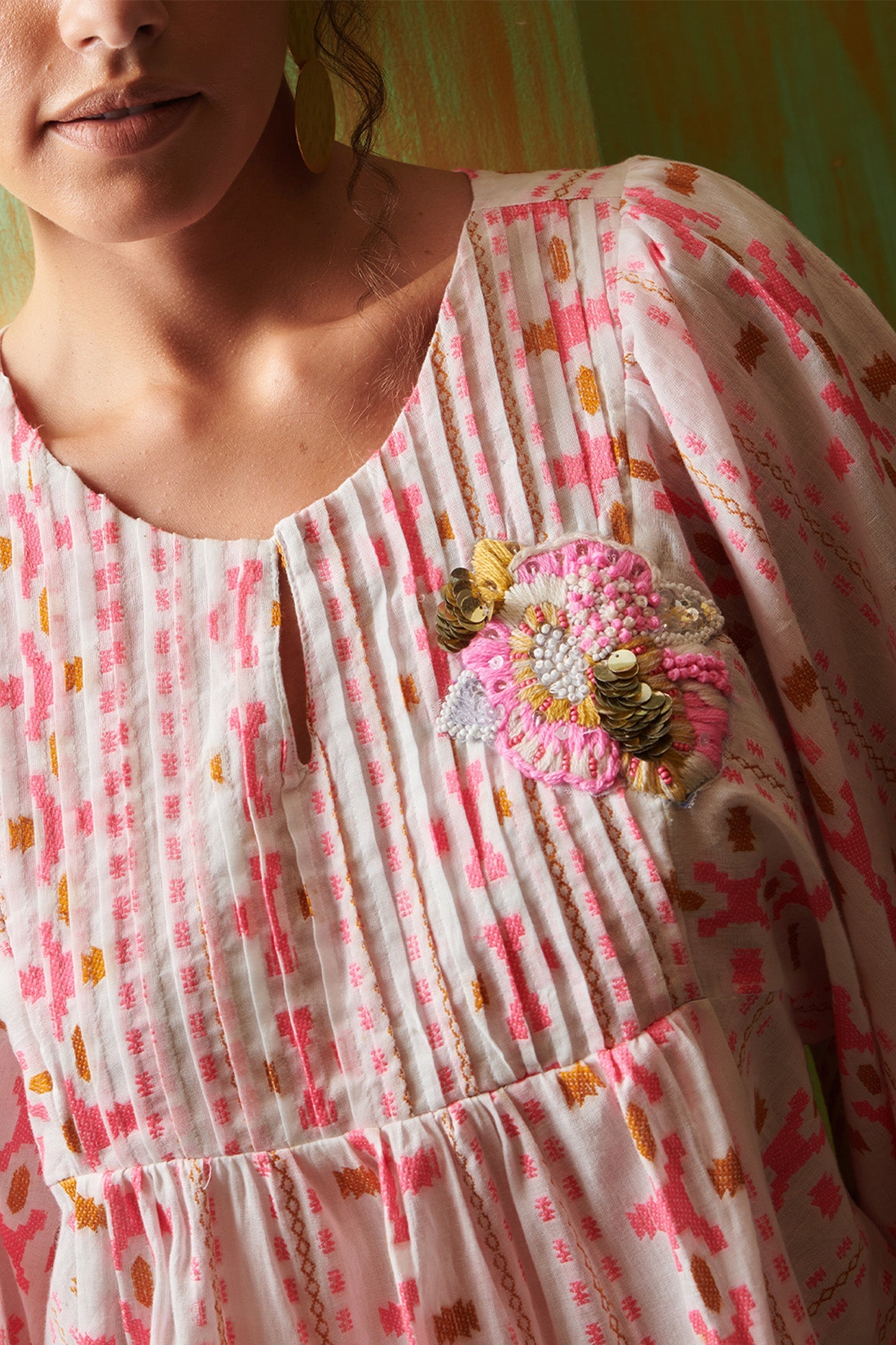 Printed Jaquared Pink Embroidered Coord Set