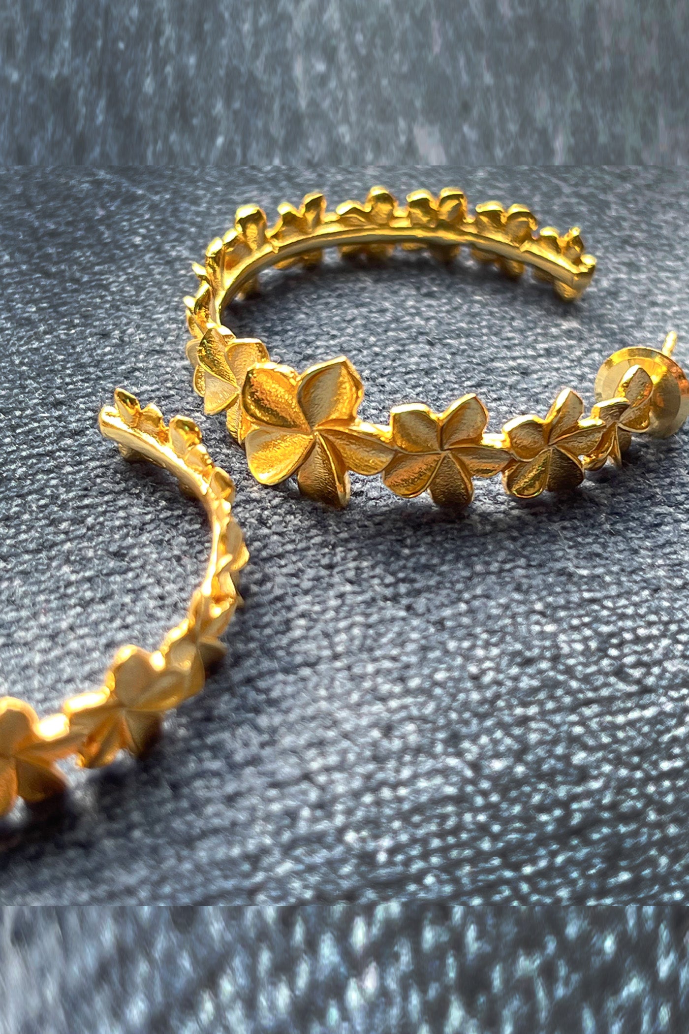 Golden Flower Motif Hoop Earrings