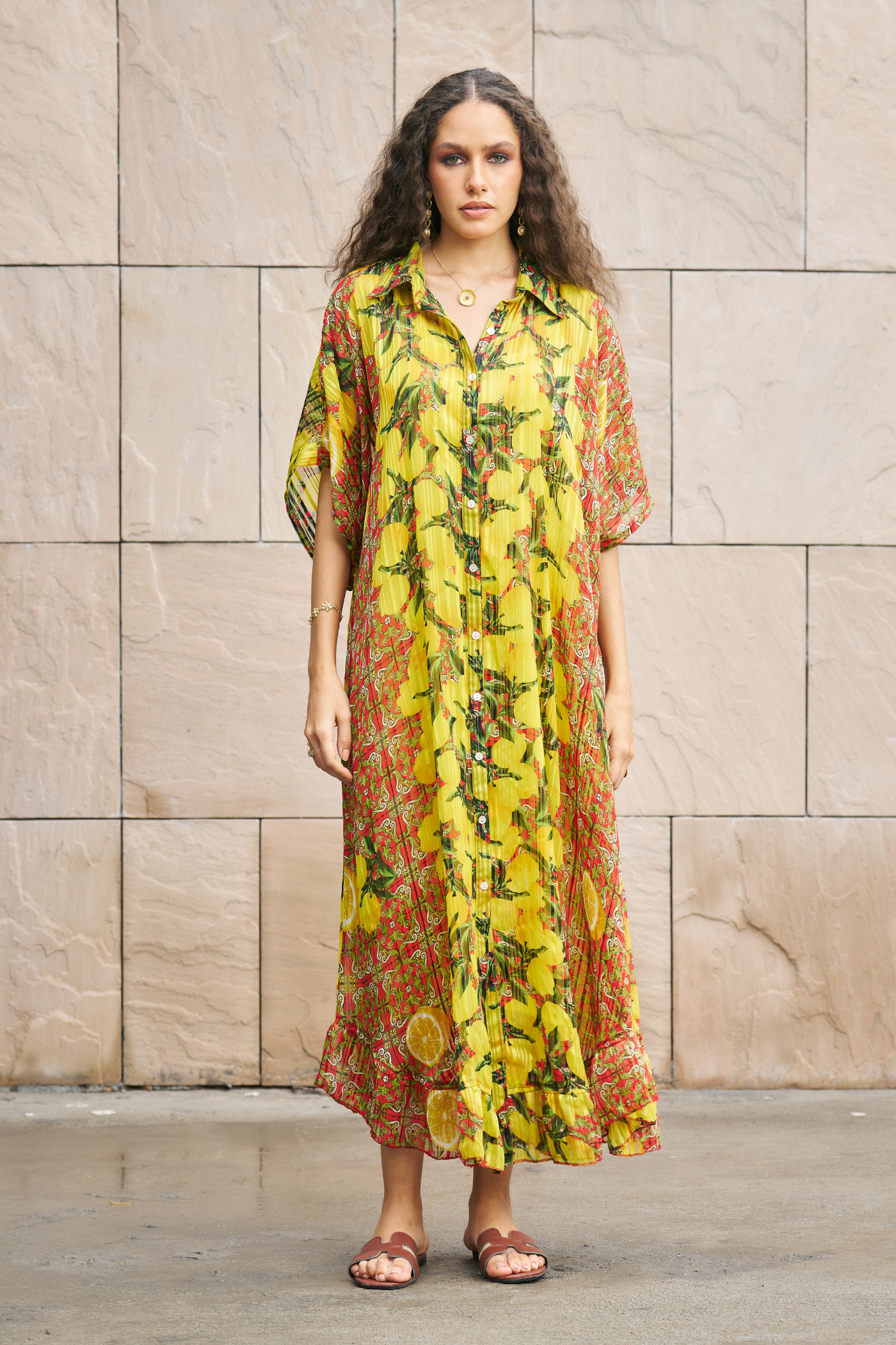 Citrus Breeze Maxi Shirt Dress