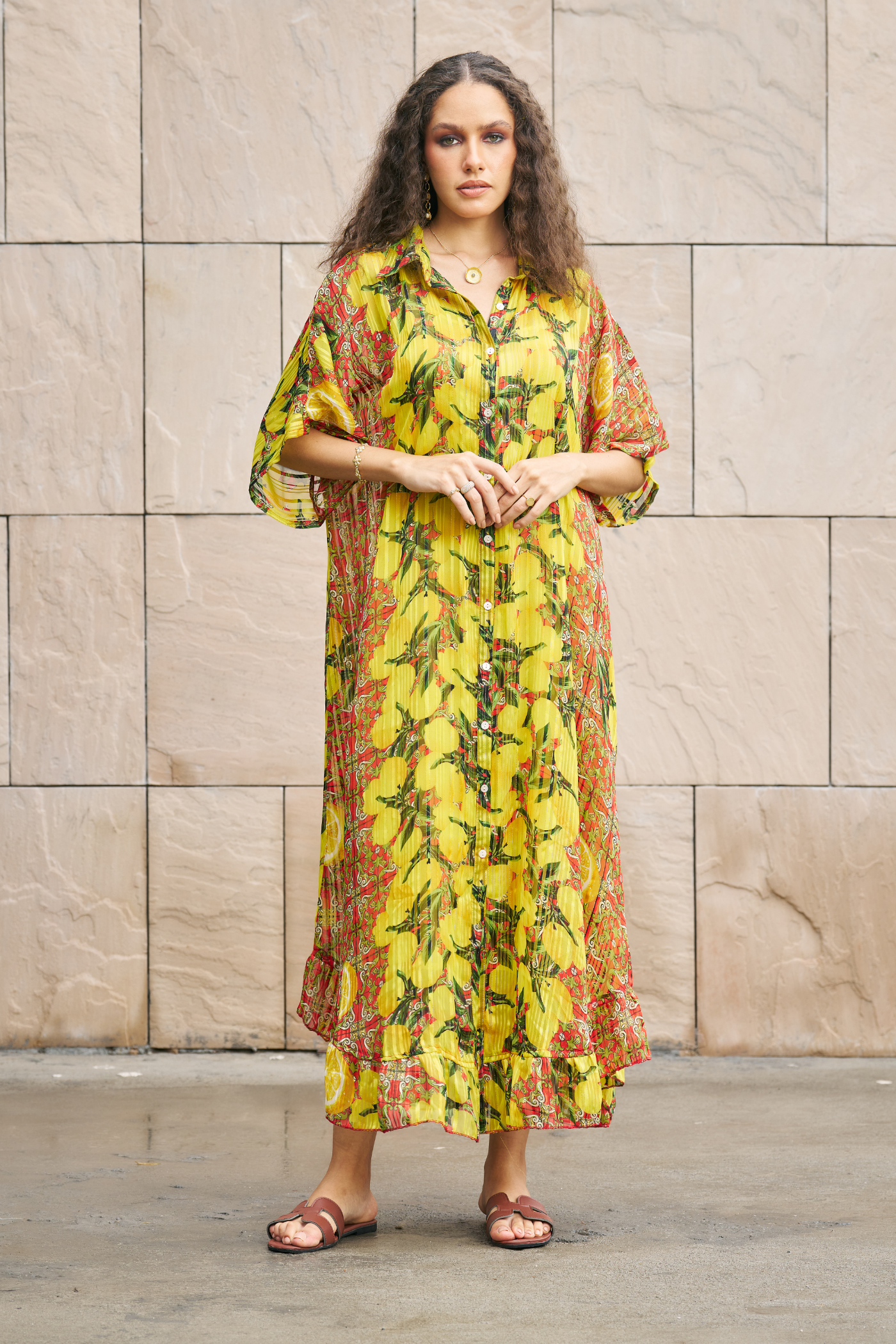 Citrus Breeze Maxi Shirt Dress