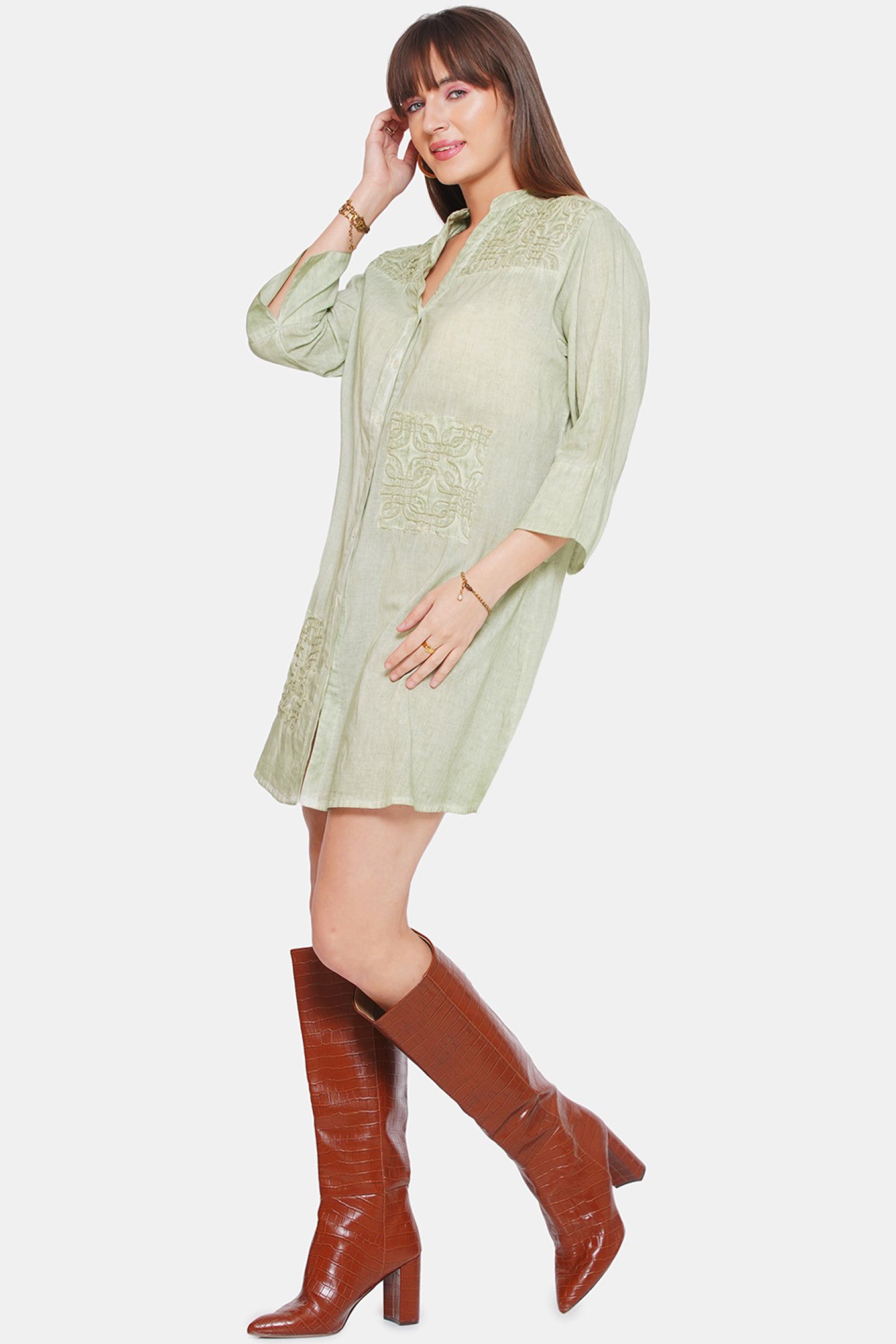 Cord Embroidered Shirt Dress