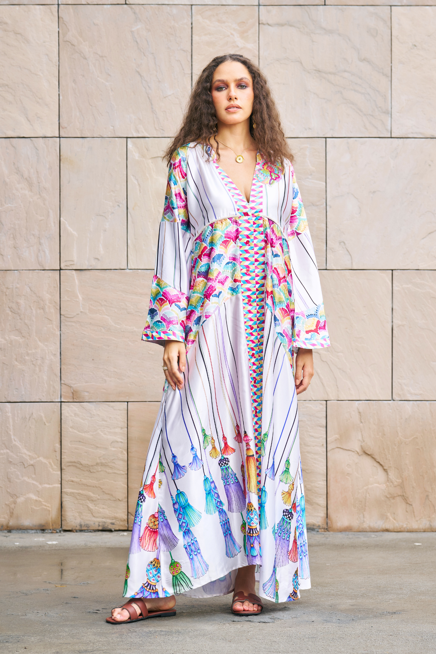 Tassle Printed A- Line Maxi Dress