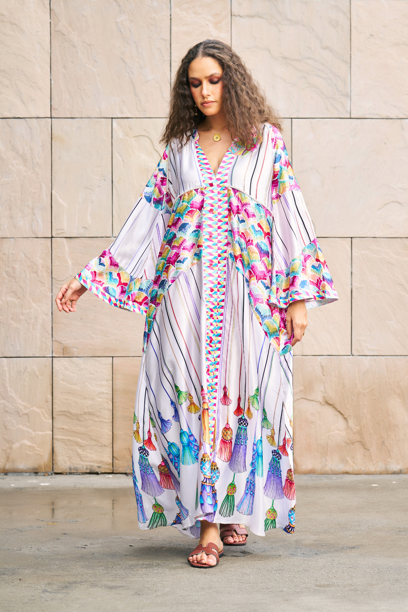 Tassle Printed A- Line Maxi Dress