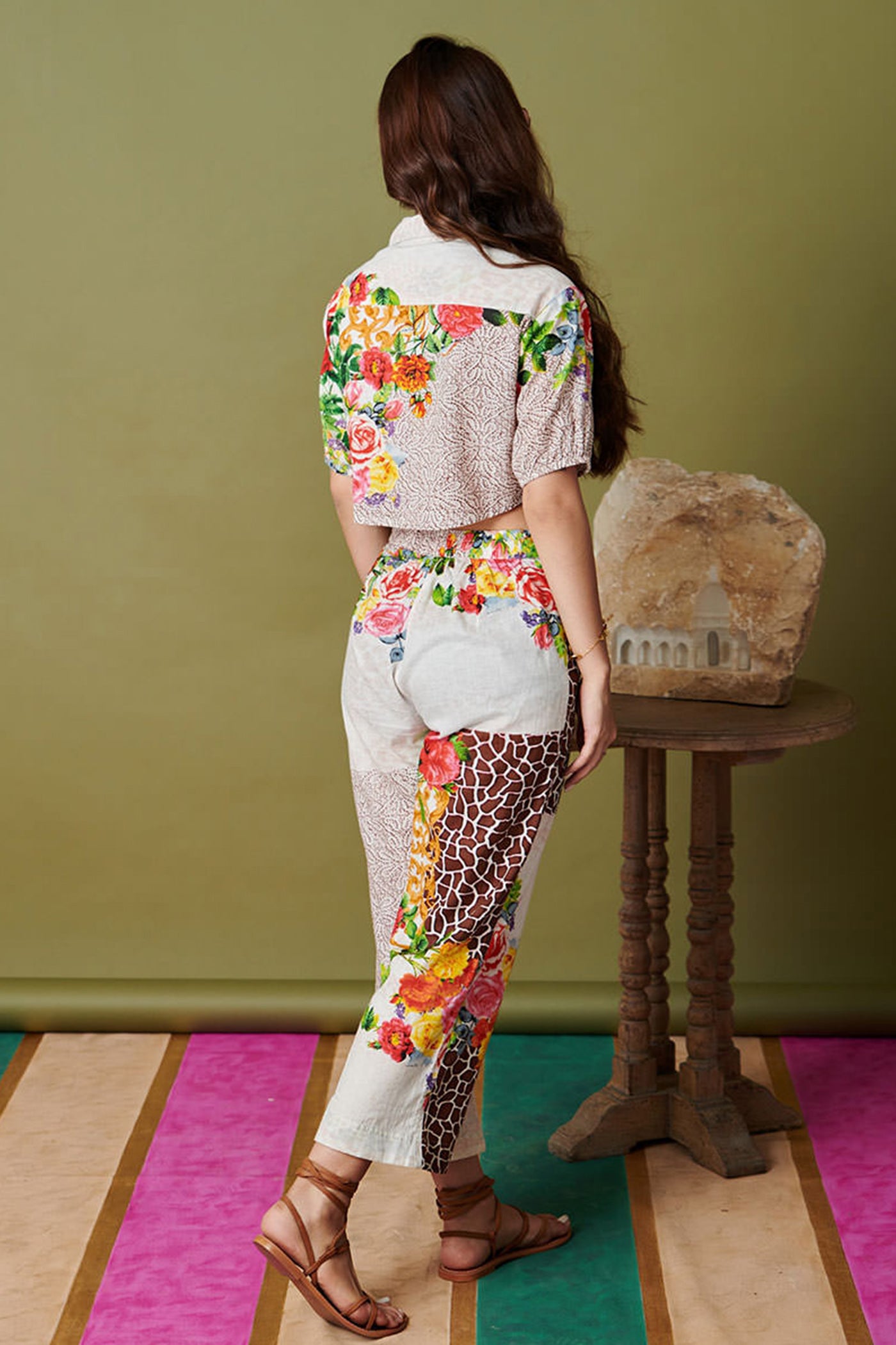 printed tie up shirt with pant set
