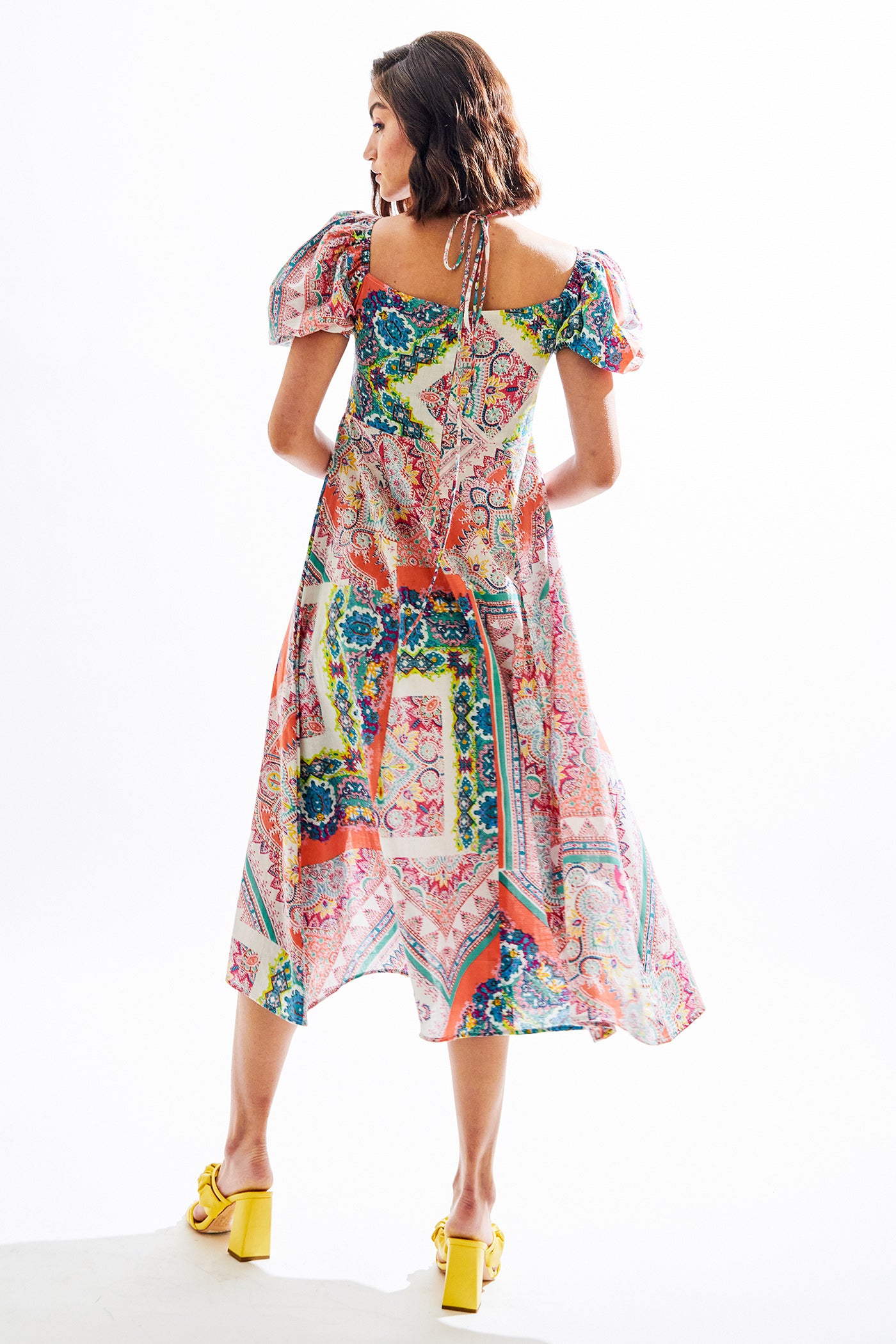 multicoloured midi slit dress