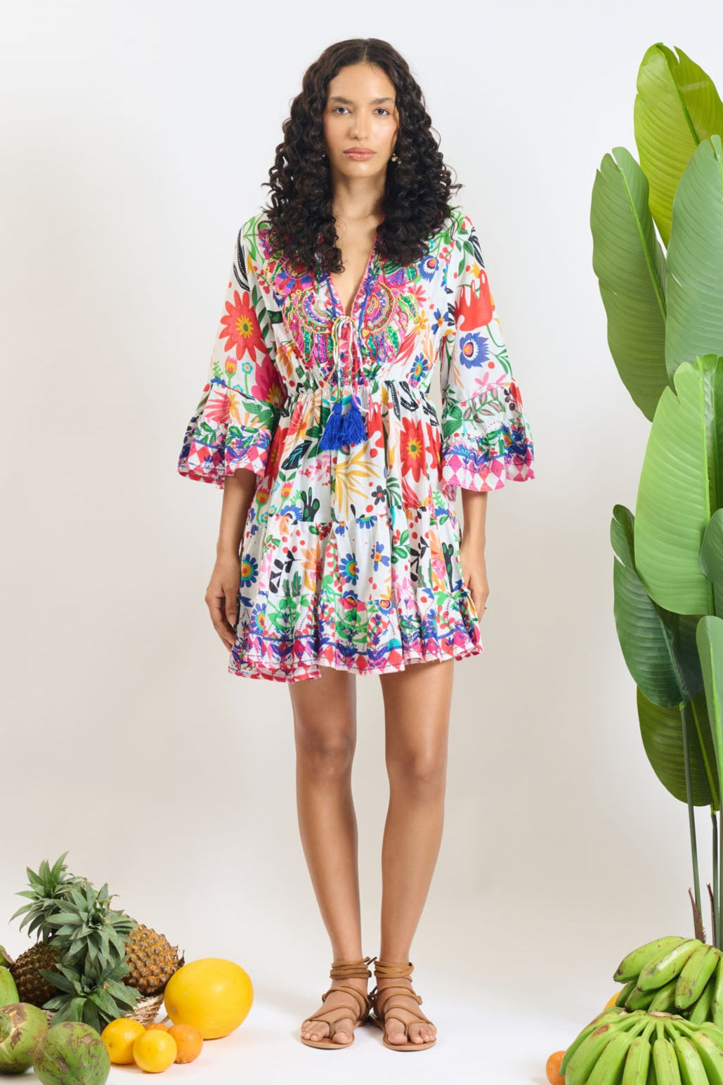 Multicolour V Neck Mini Dress