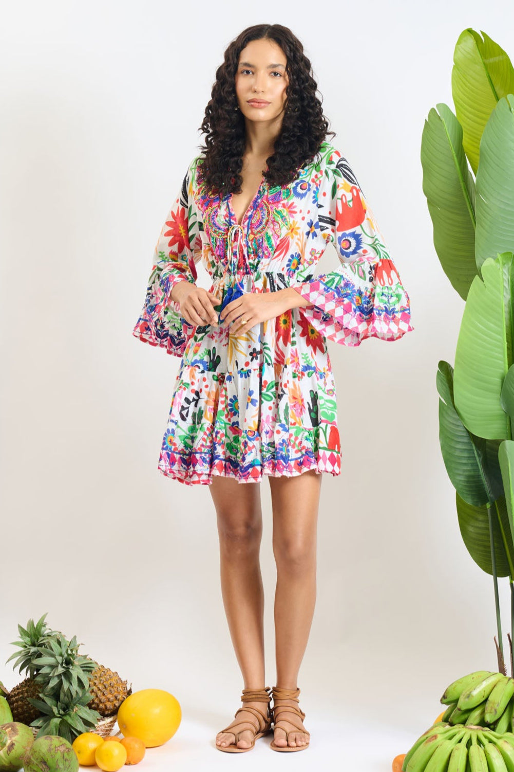 Multicolour V Neck Mini Dress
