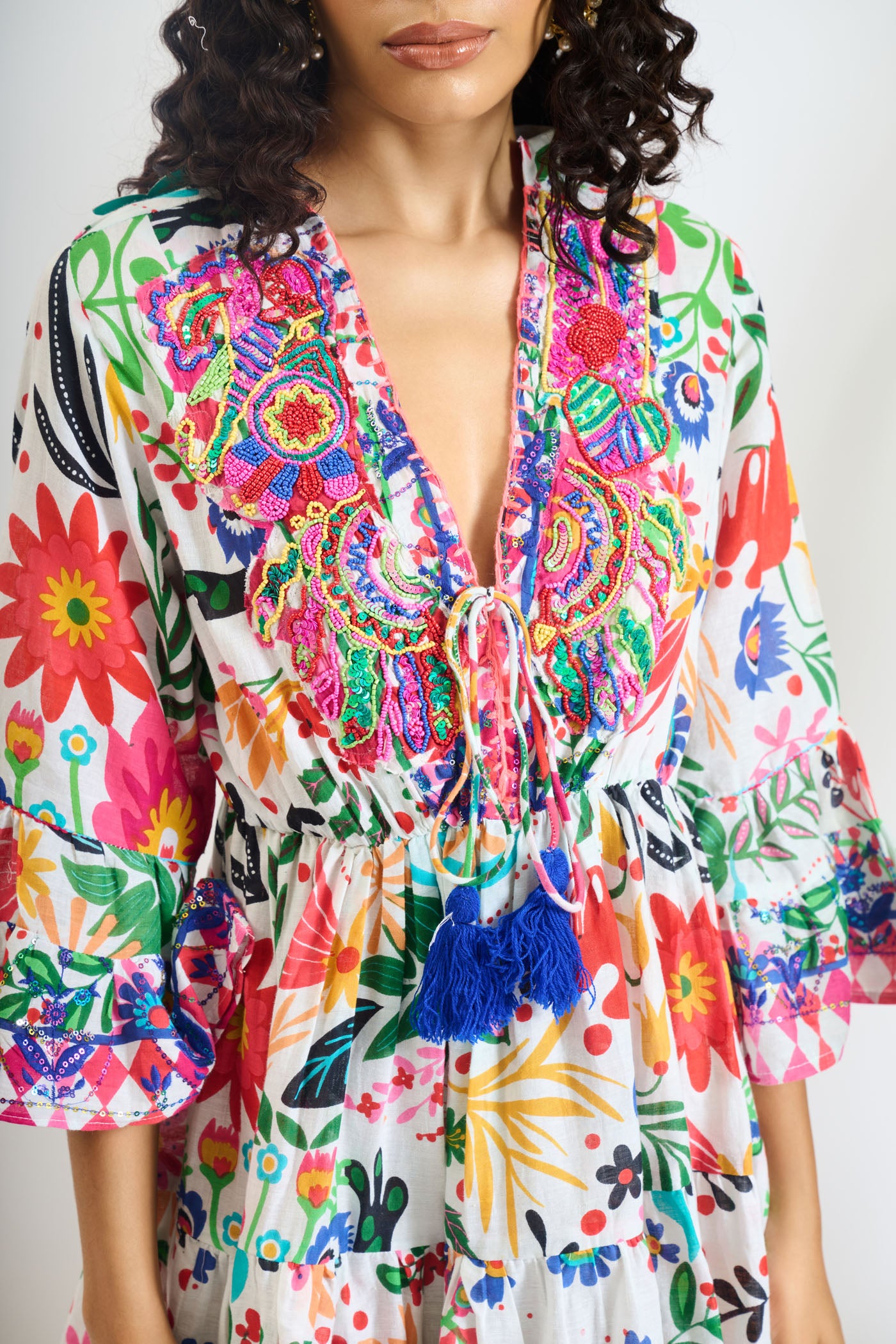 Multicolour V Neck Mini Dress