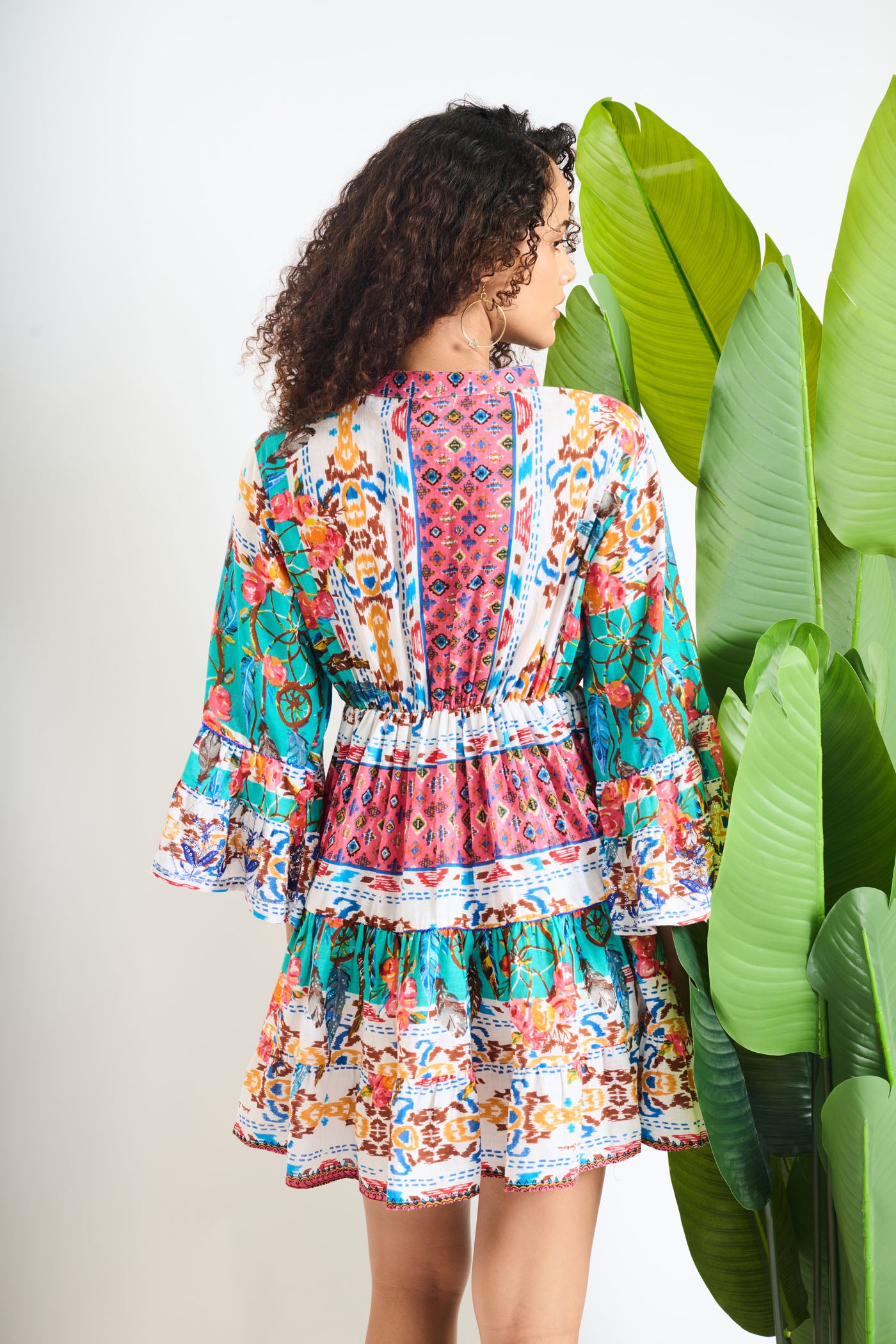 Floral Tassel Tie-Up Mini Dress