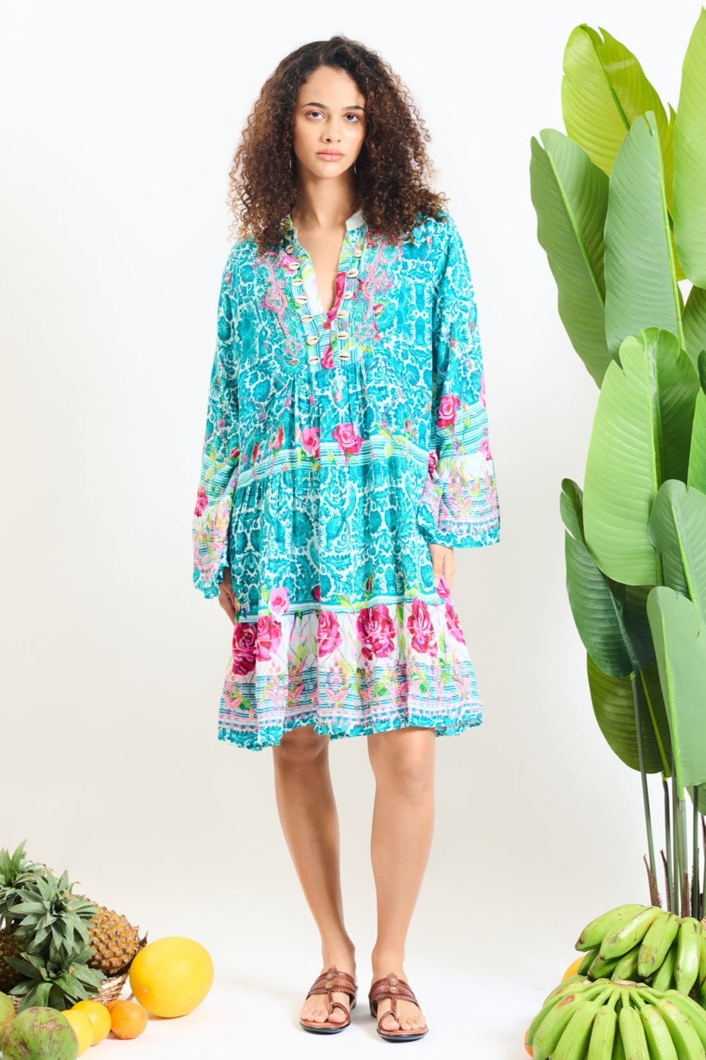 Floral Tassel Mandarian Dress