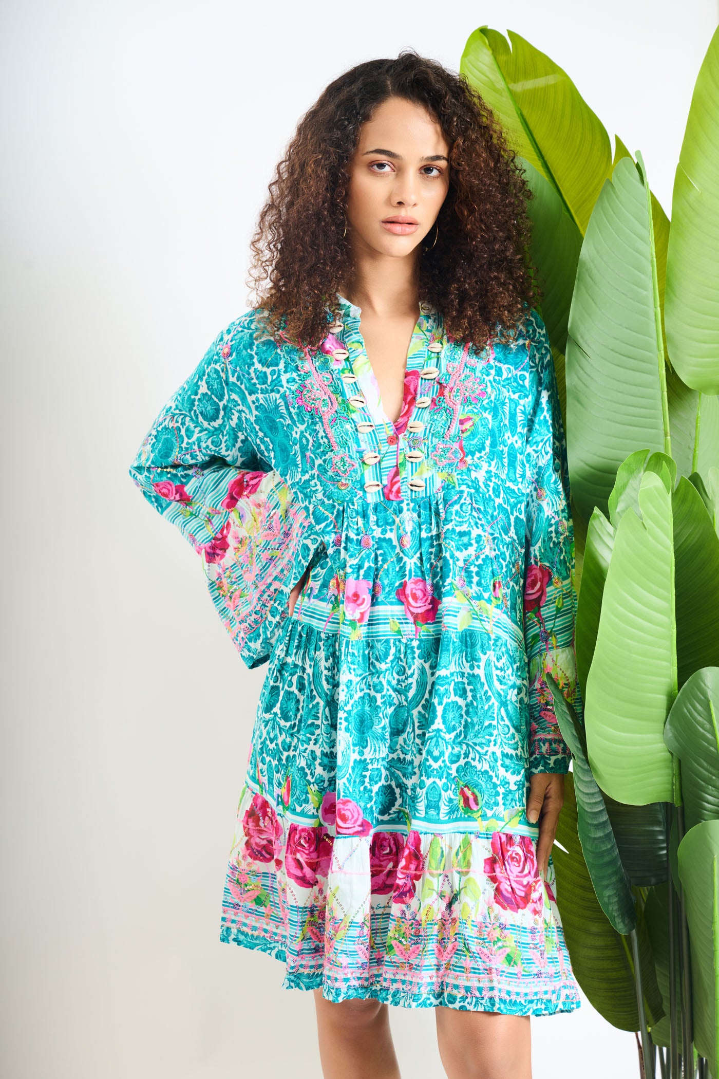 Floral Tassel Mandarian Dress