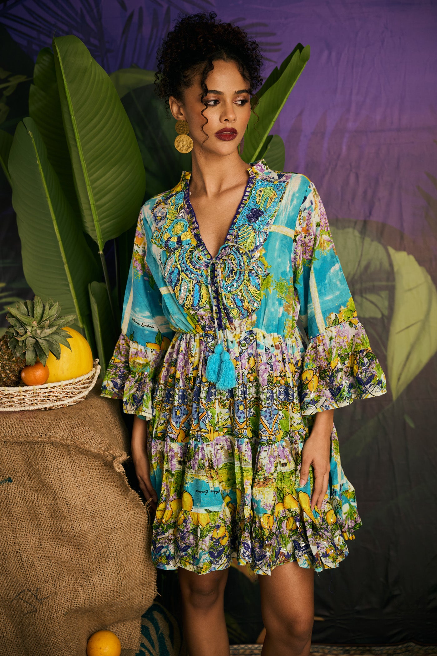 Boho Tassel Embroidered Neck Dress