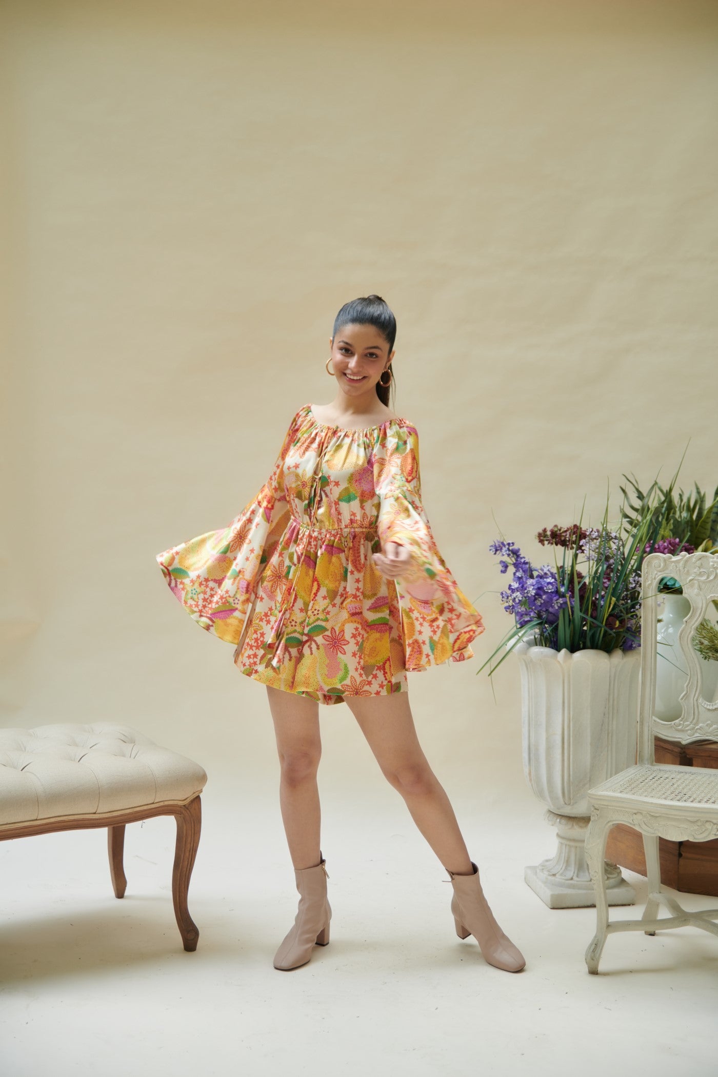 Yellow Pear Printed Off Shoulder Playsuit