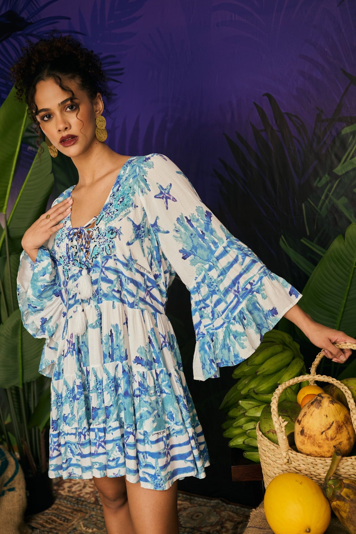 Blue Floral Midi Dress