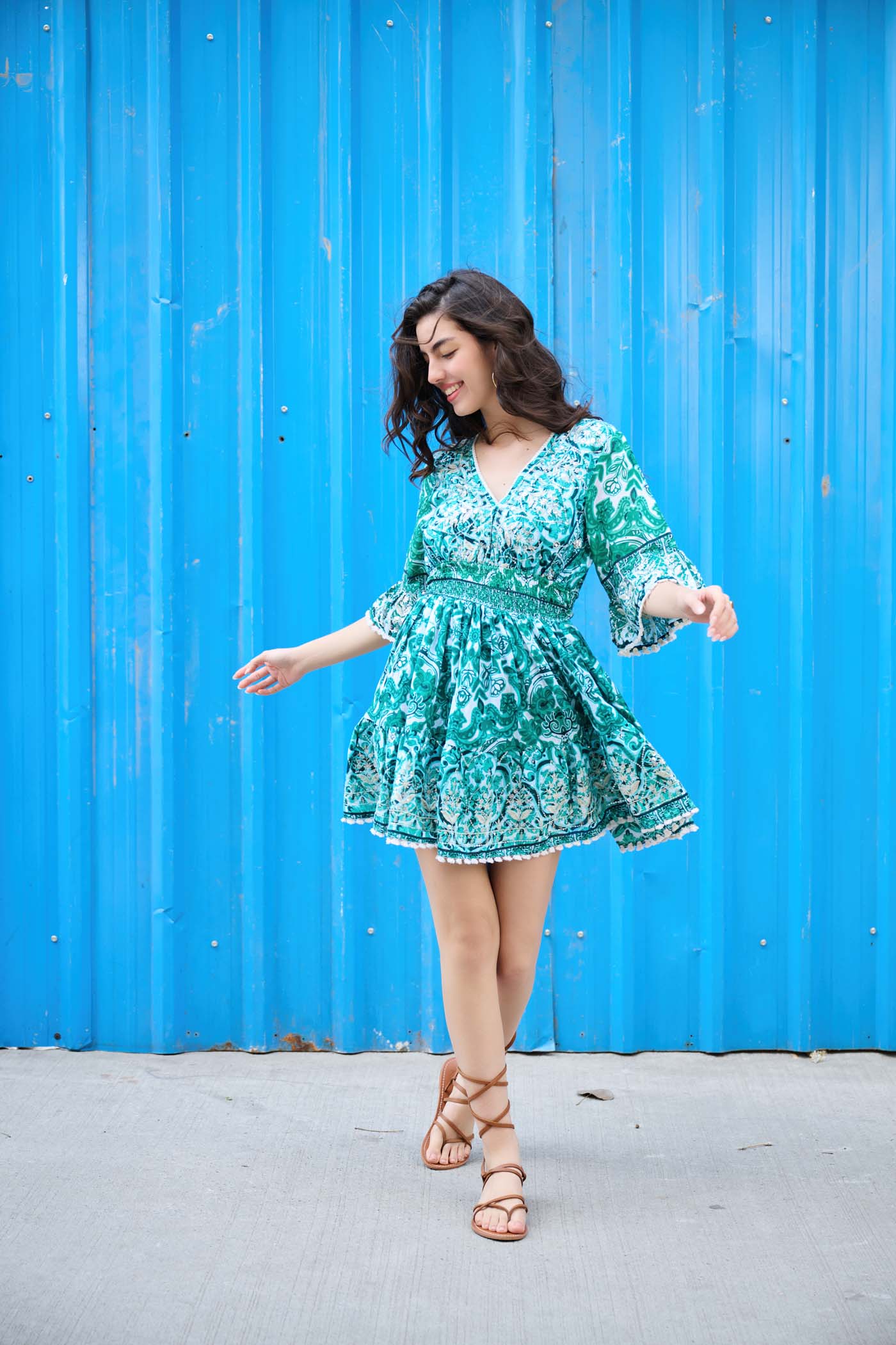 Floral V-Neck Floral Mini Dress