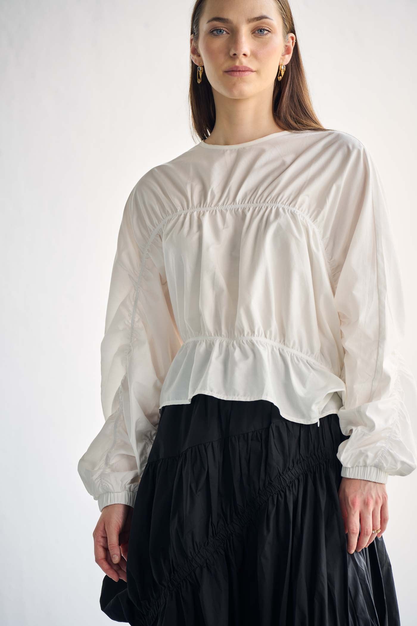 Korean Cotton Satin Balloon Sleeve Top