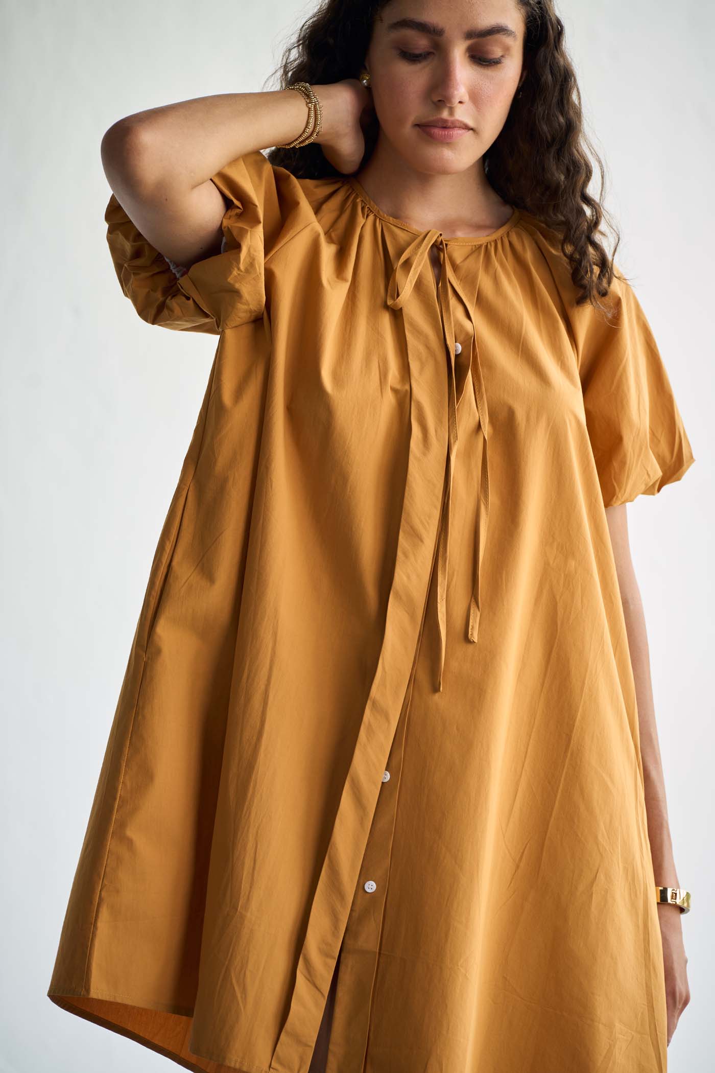 Mustard Poplin mini dress