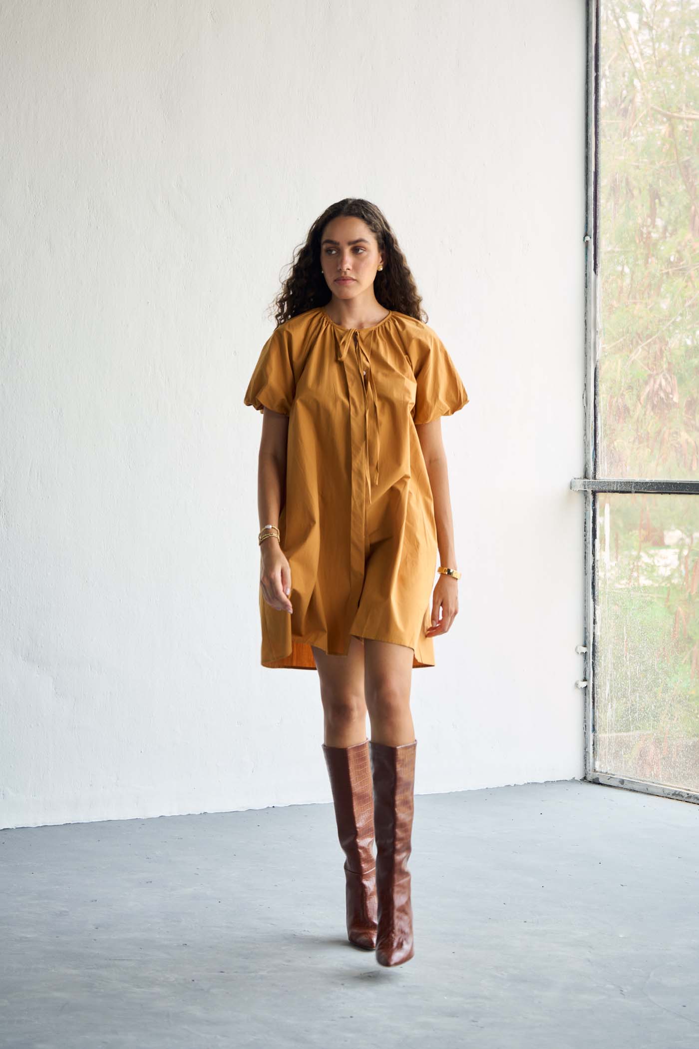 Mustard Poplin mini dress