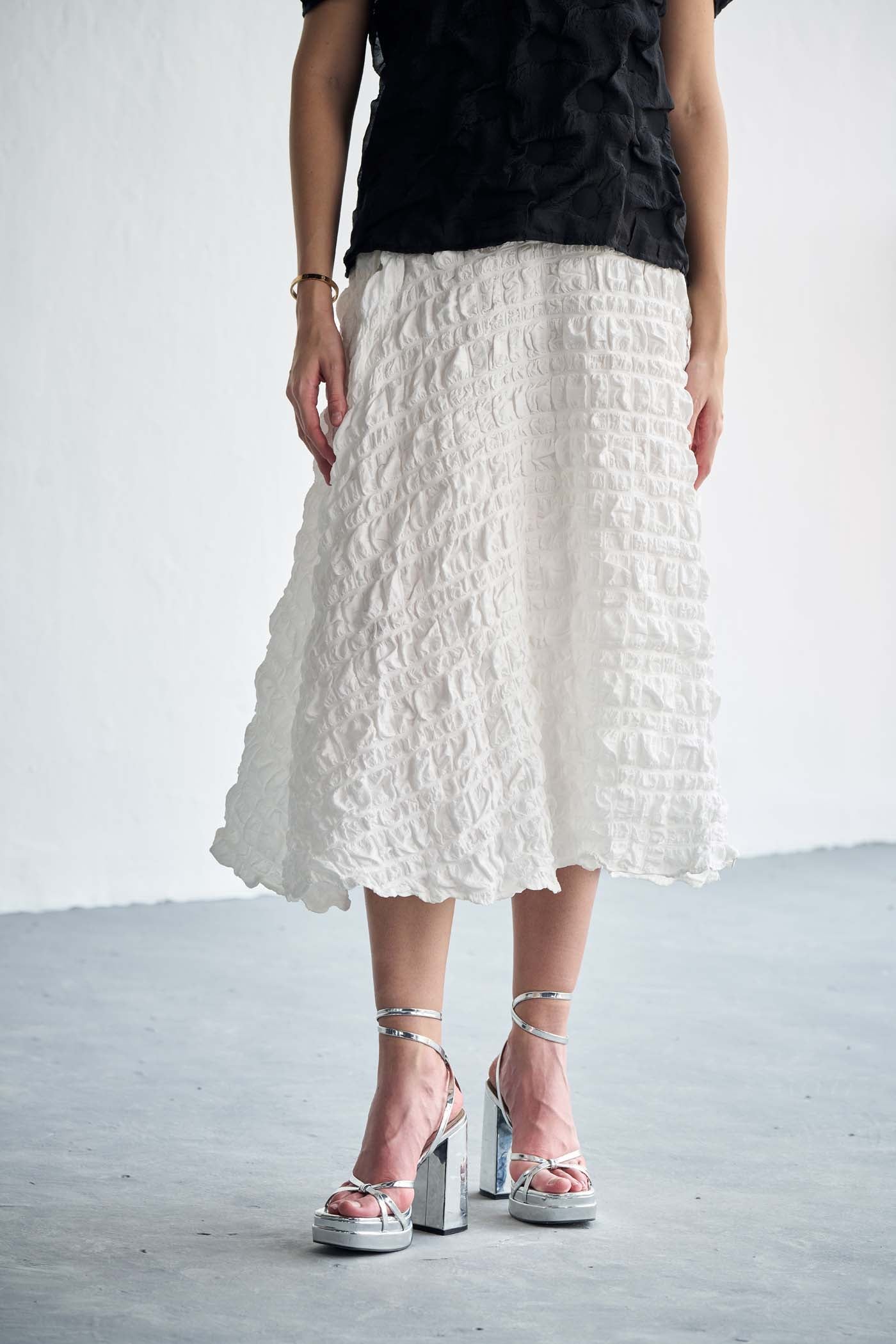 Japanese Bubbled Fabric White Skirt