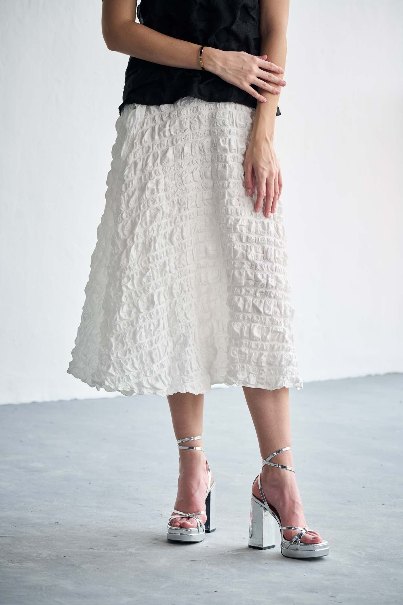 Japanese Bubbled Fabric White Skirt