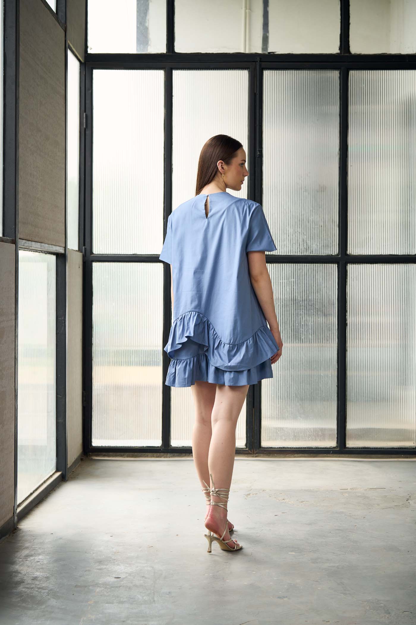 Blue Ruffle tier mini dress