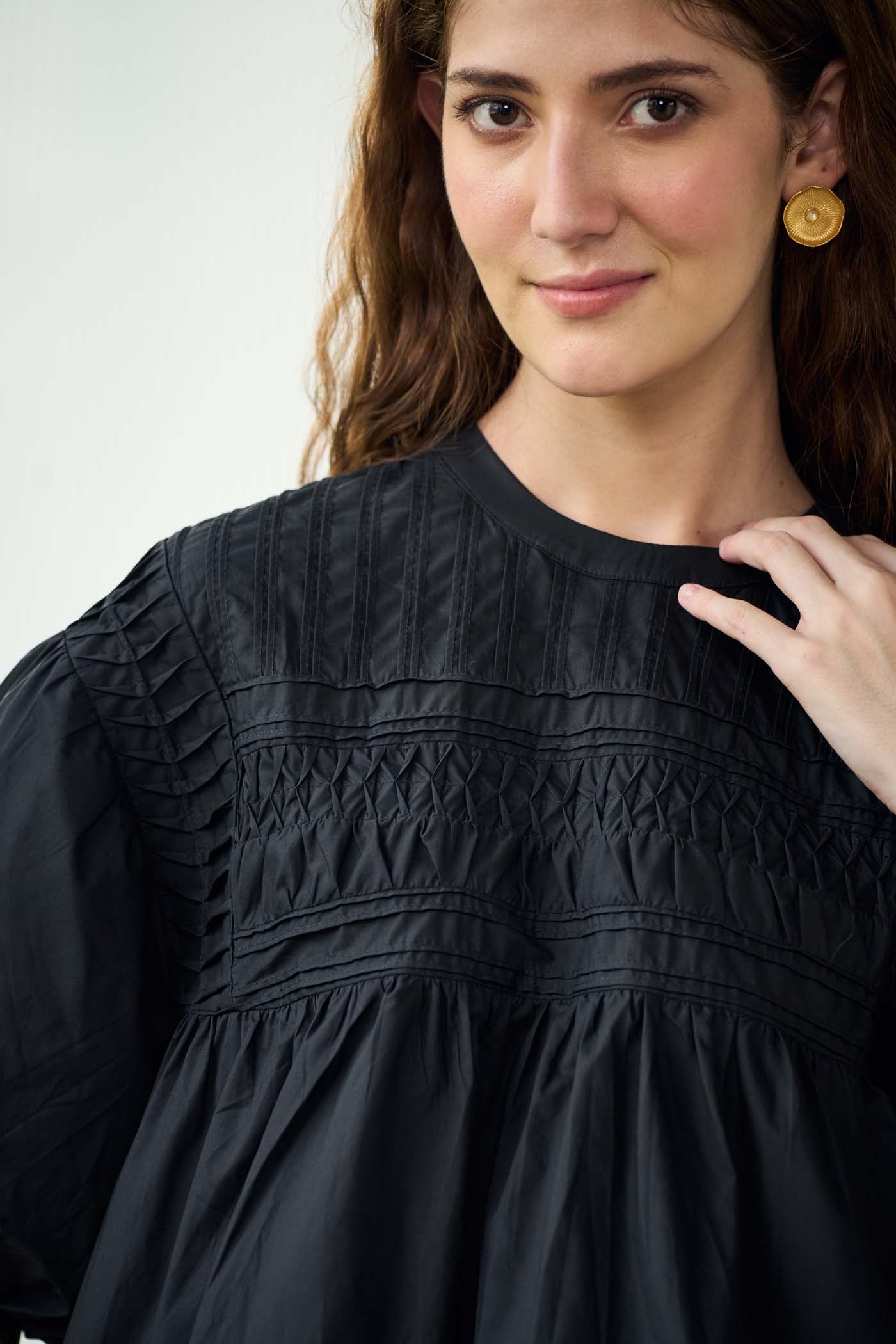 Black Gathered Yoke Blouse