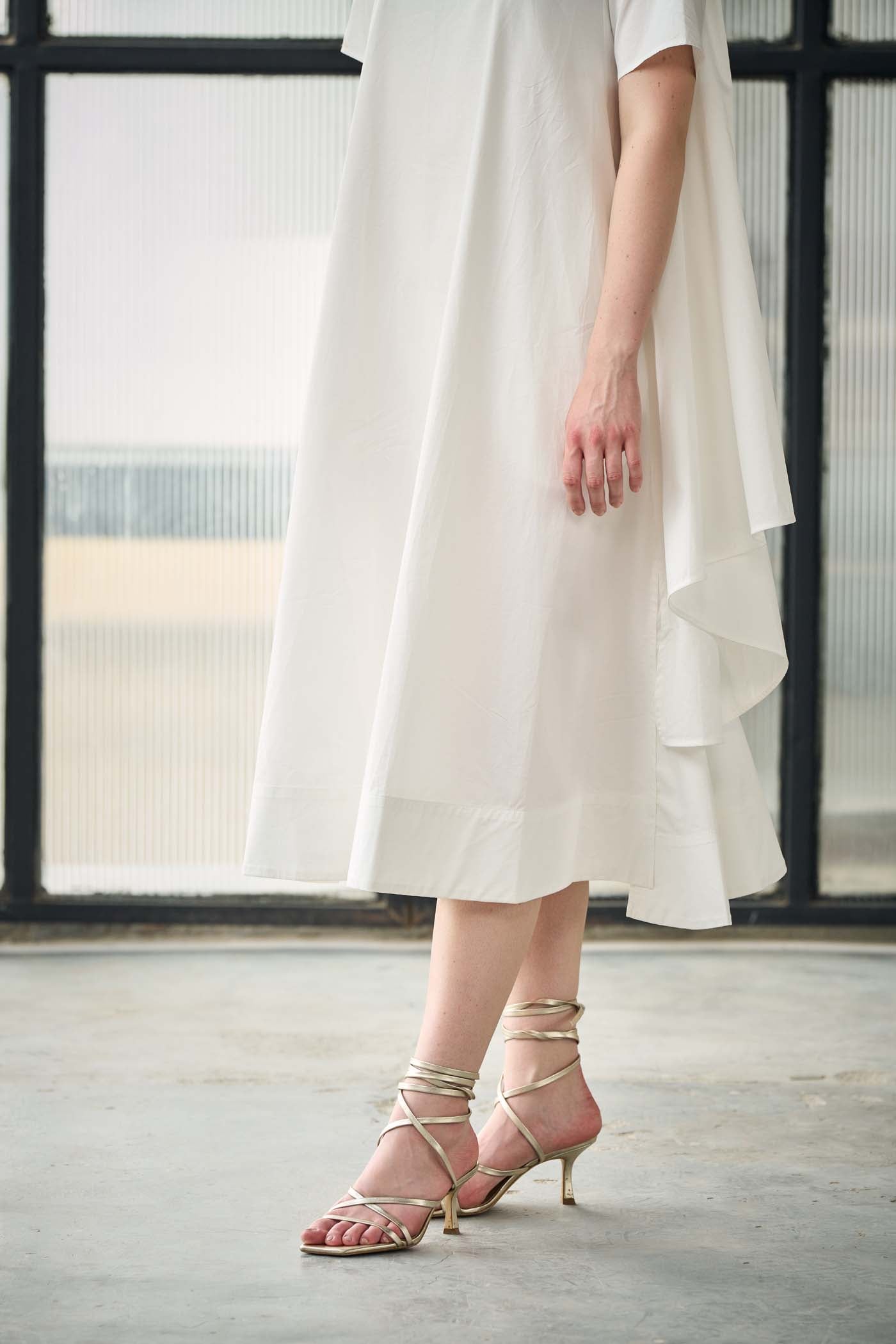 White Round neck midi dress