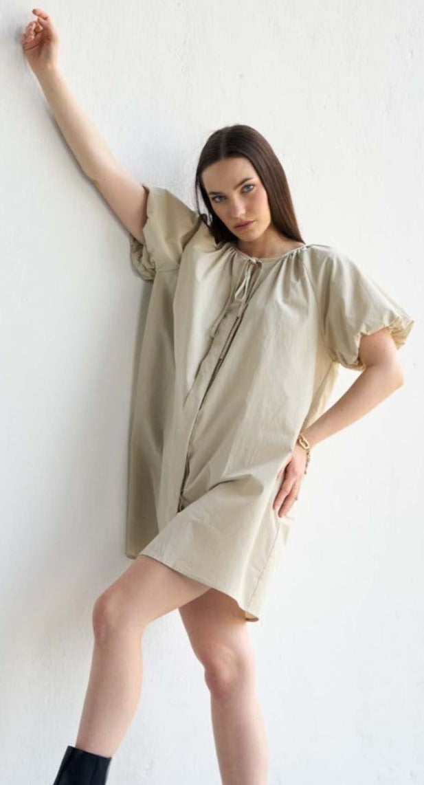 Beige Poplin Mini Dress