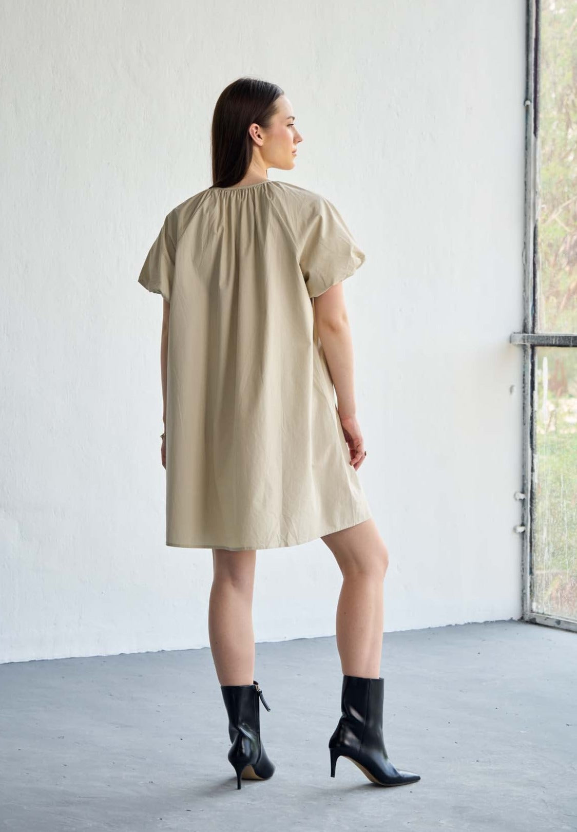 Beige Poplin Mini Dress