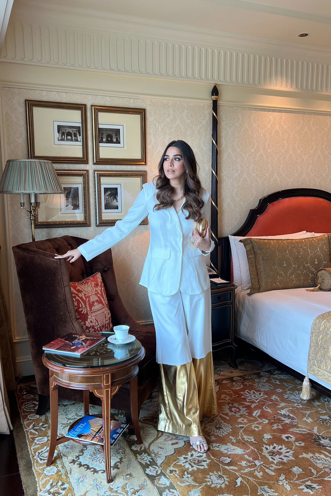Avika Ghor In White Embroidered Blazer With Extra  Wide Leg Pants