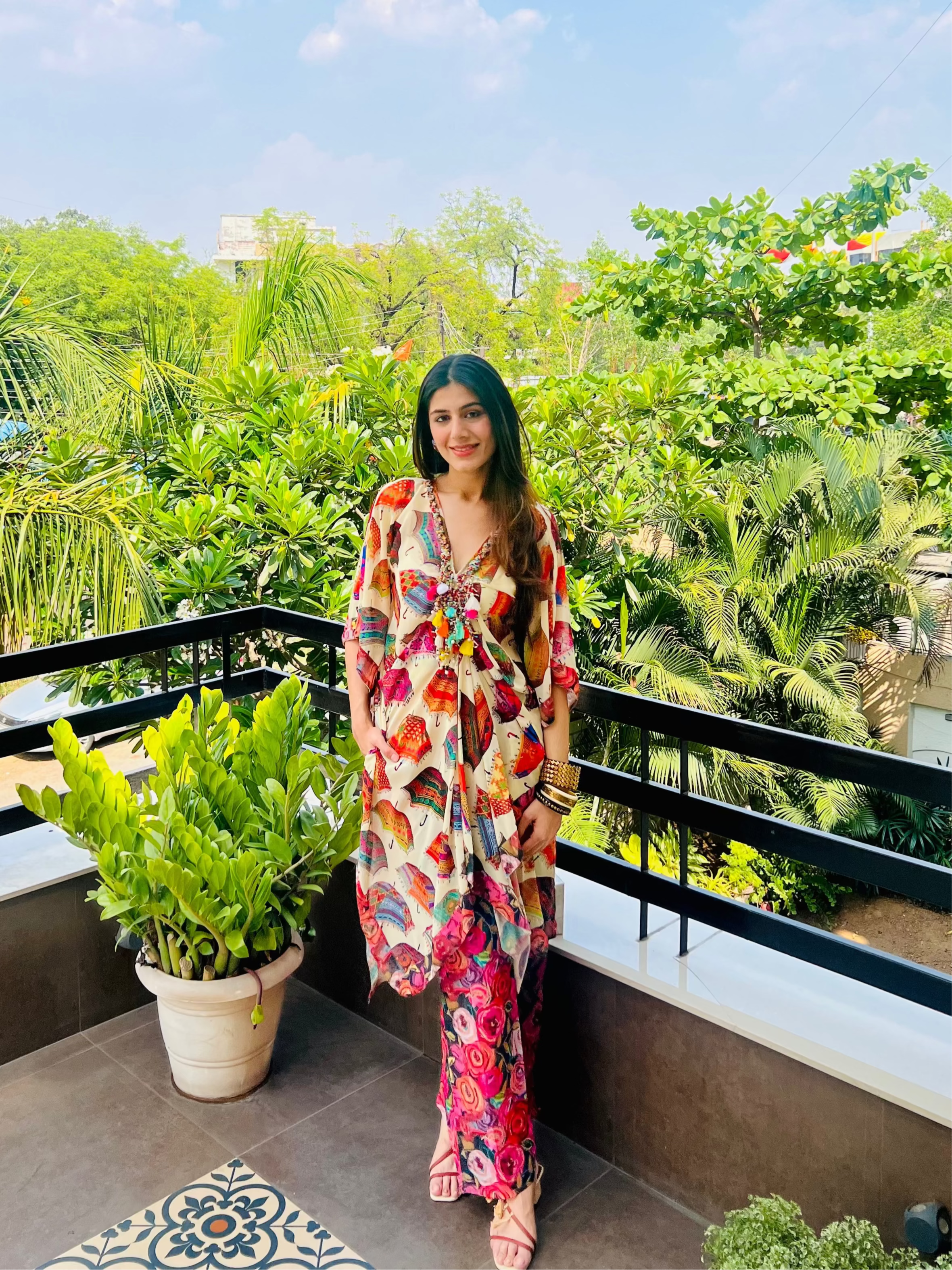 Umbrella Printed Kaftan With Pants