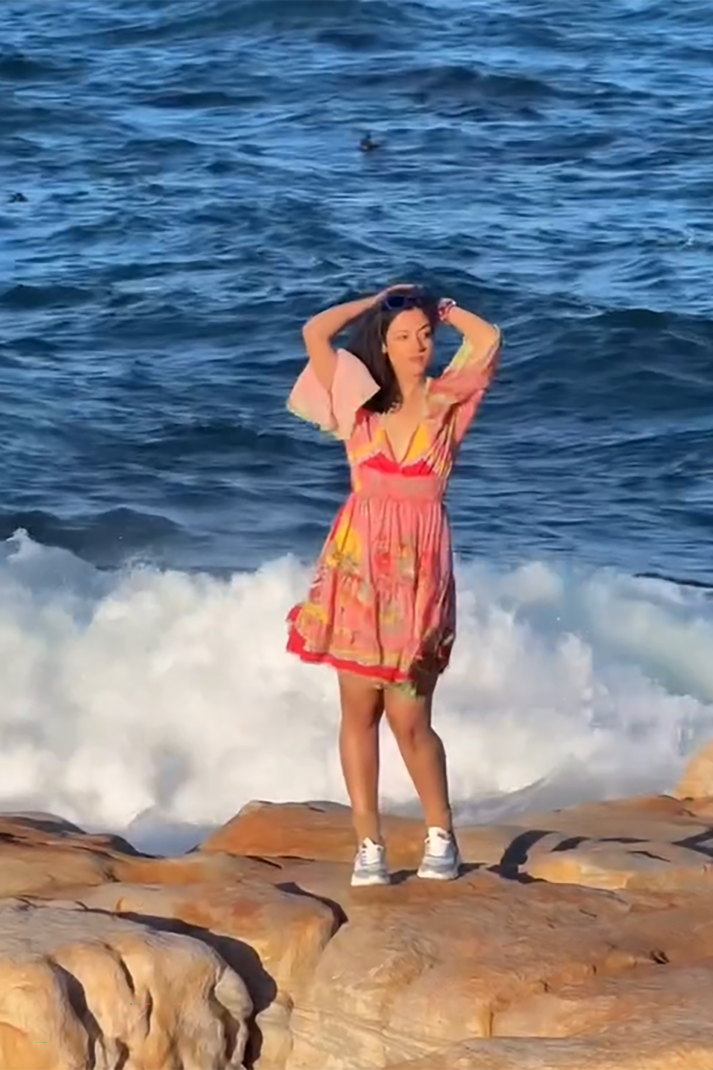 ADITI SHARMA In Peach Printed Cold Shoulder Mini Dress