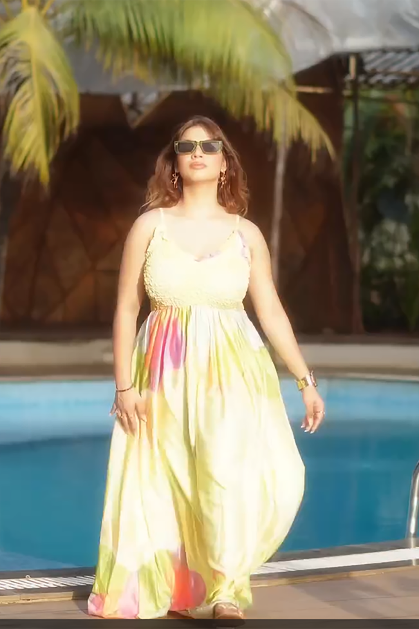 Lakshika Dhingra In Green Printed Satin Smock Long Dress