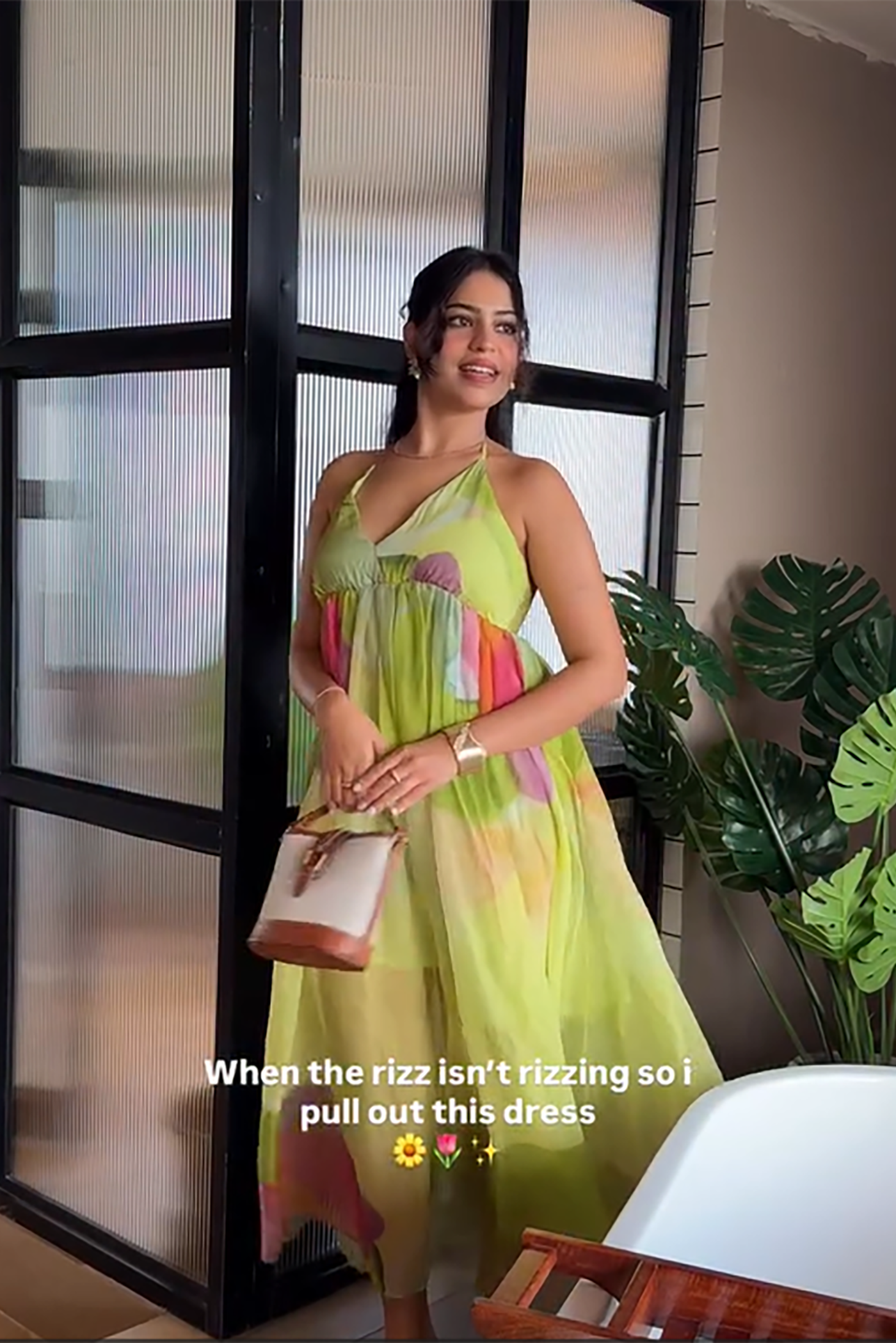JHIL MIL In Green Printed Backless Halter Neck Maxi Dress