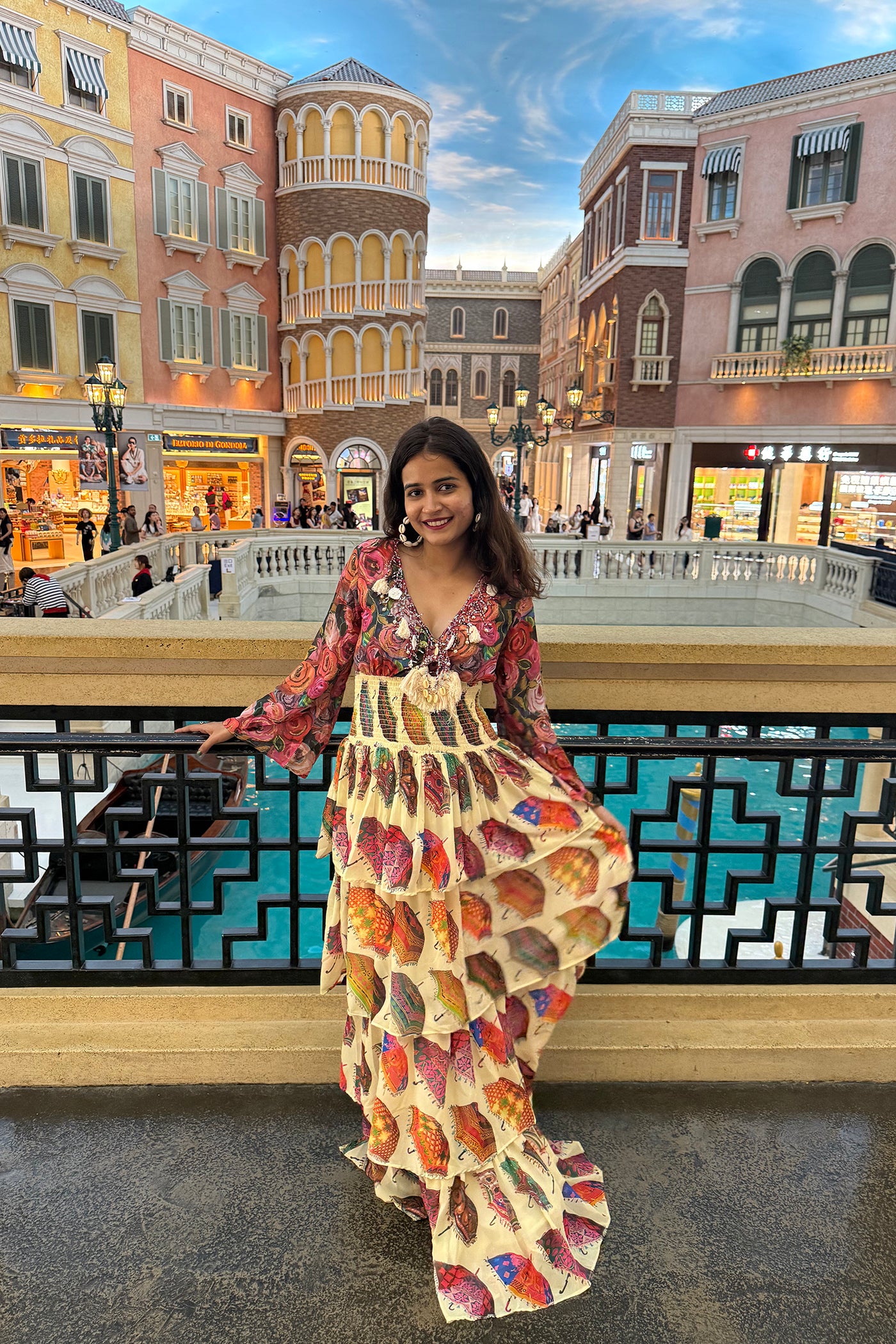SHRIYA DWIVEDI In Umbrella Printed Tier Maxi Dress