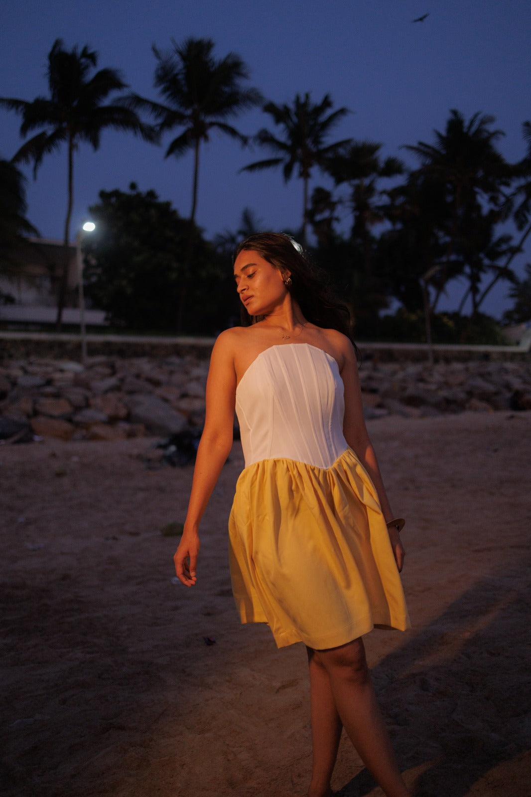 Aditi sahu In Lemon And Creame Corset Dress