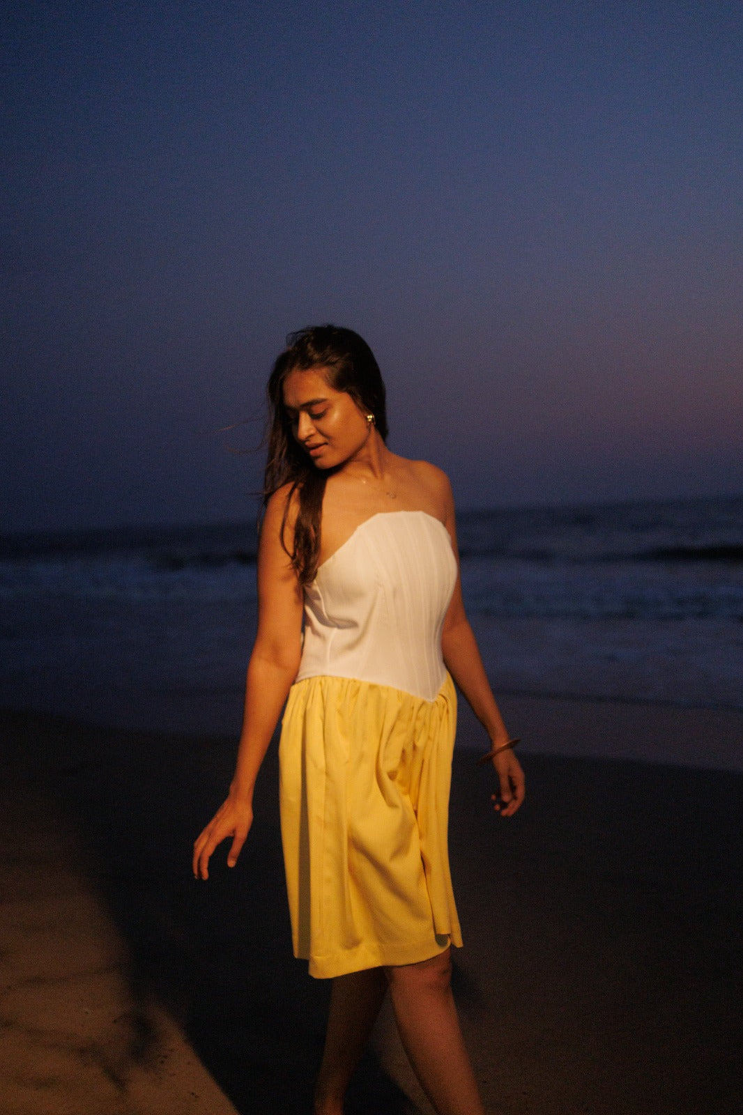 Aditi sahu In Lemon And Creame Corset Dress