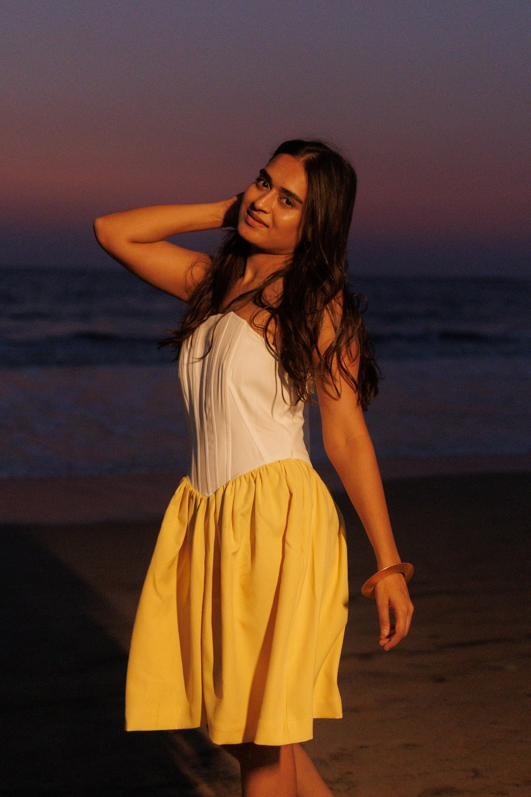 Aditi sahu In Lemon And Creame Corset Dress