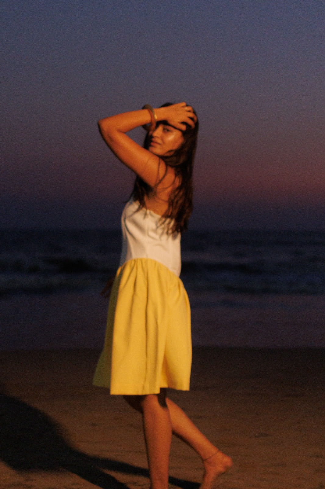 Aditi sahu In Lemon And Creame Corset Dress