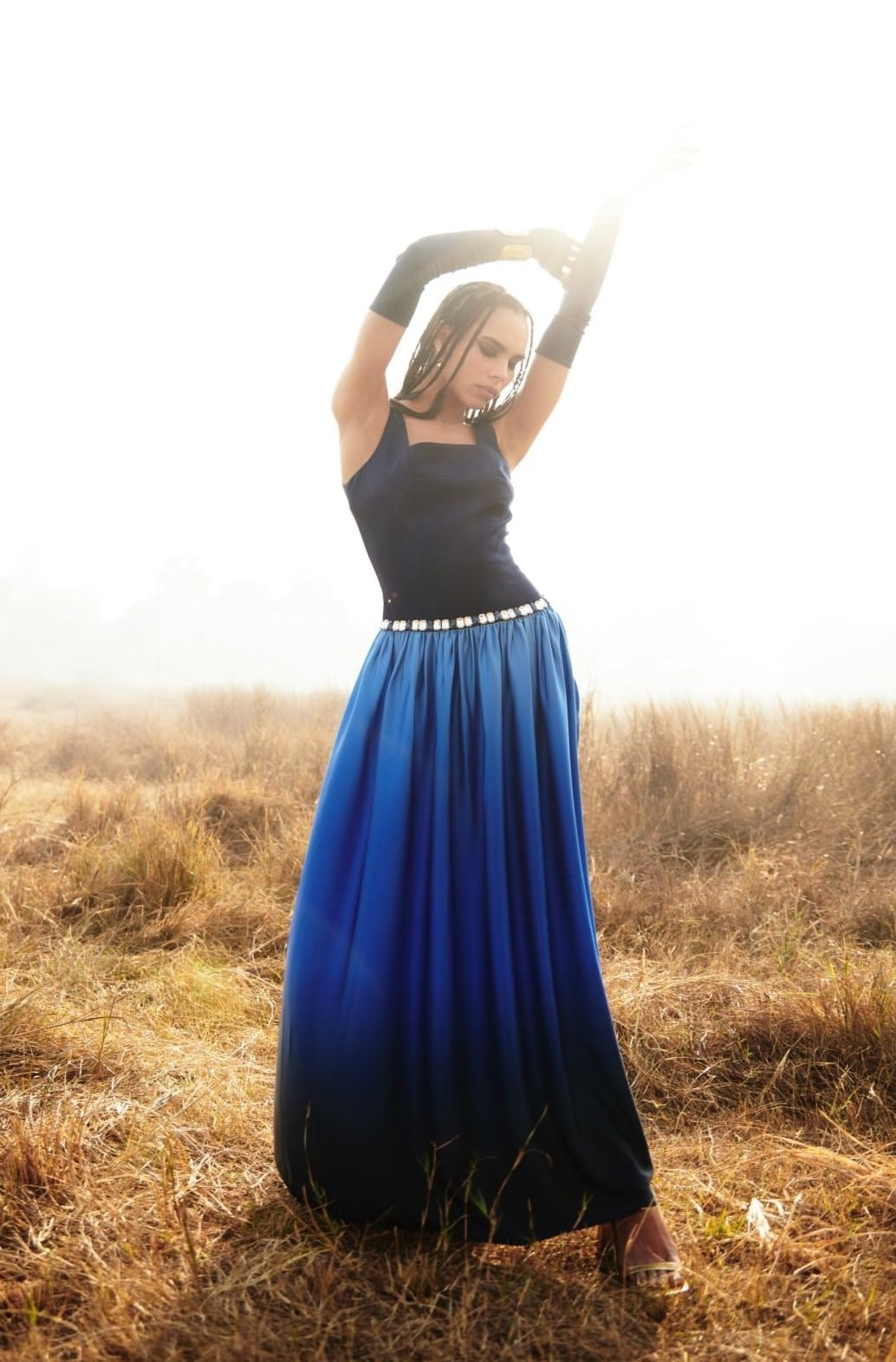 Blue Ombre Maxi Dress With Embroidery