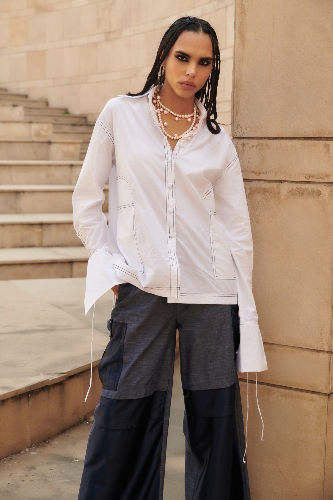 Poplin Top Sitch Shirt With Cargo Pants