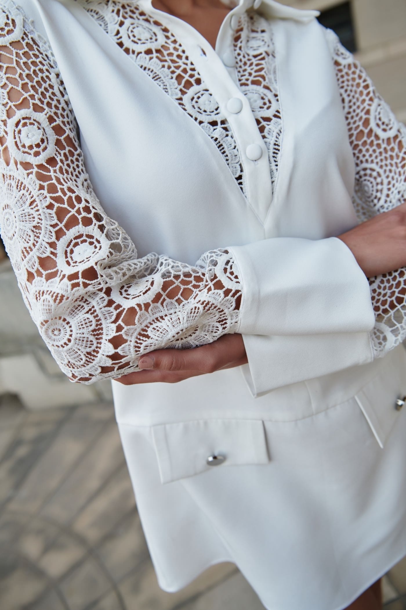 White Mini Shirt Dress With Lace Details