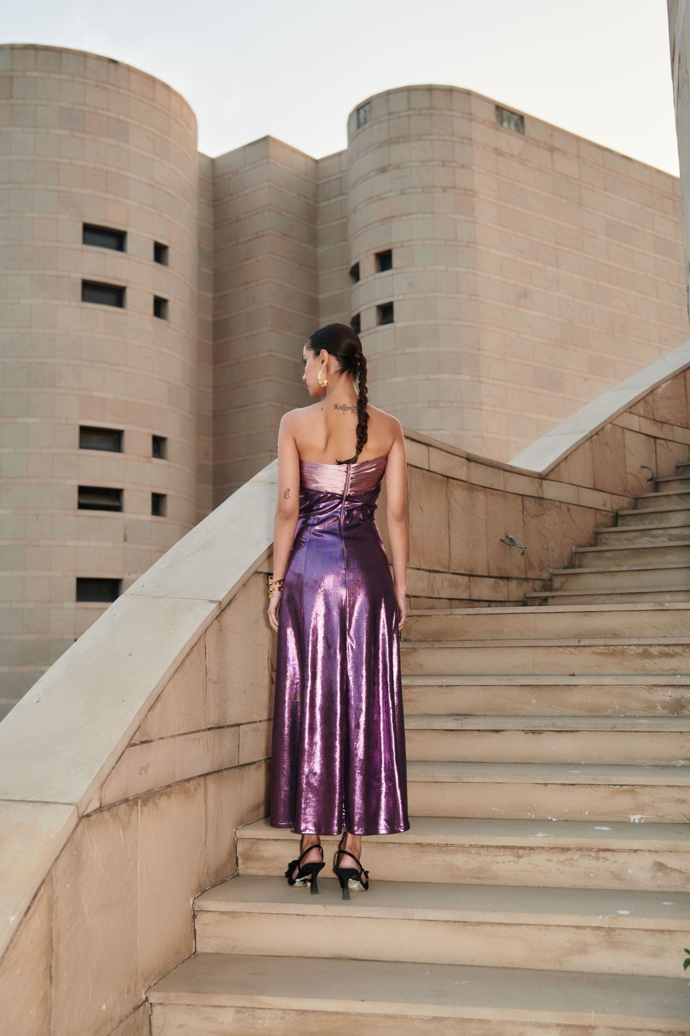 Purple Mettalic Long Tube Dress